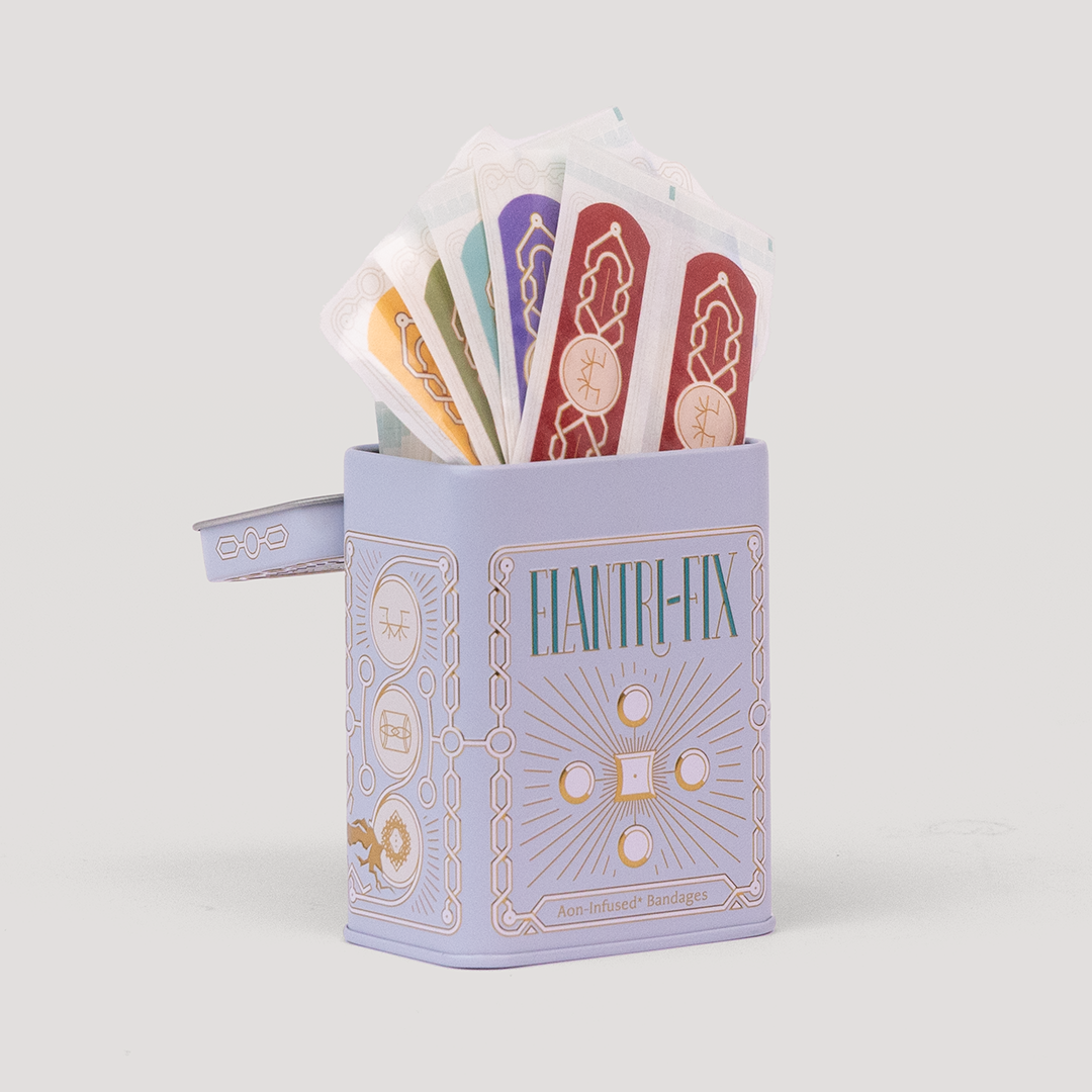 Elantris Themed Adhesive Bandages - Fantasy Novelty Wound Care Stickers in Collectible Tin Box - Perfect for Book Lovers, Cosplay & Brandon Sanderson Fans