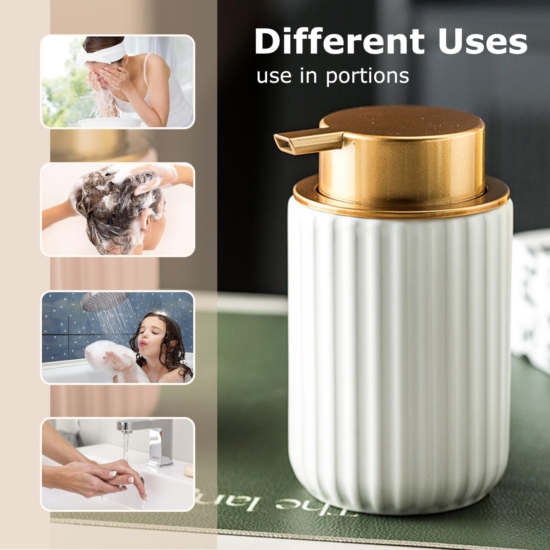 Premium Ceramic Foam Hand Soap Dispenser 11oz - Elegant Ribbed Design White Bathroom Soap Dispenser for Liquid Hand Wash | Perfect for Kitchen, Guest Bathroom & Luxury Home Decor