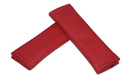Premium Genuine Leather Seat Belt Covers with Red Stitching (22cm x 6cm) - Comfortable Shoulder Pads for Car, SUV, Truck - Perfect for Long Drives & Daily Commutes