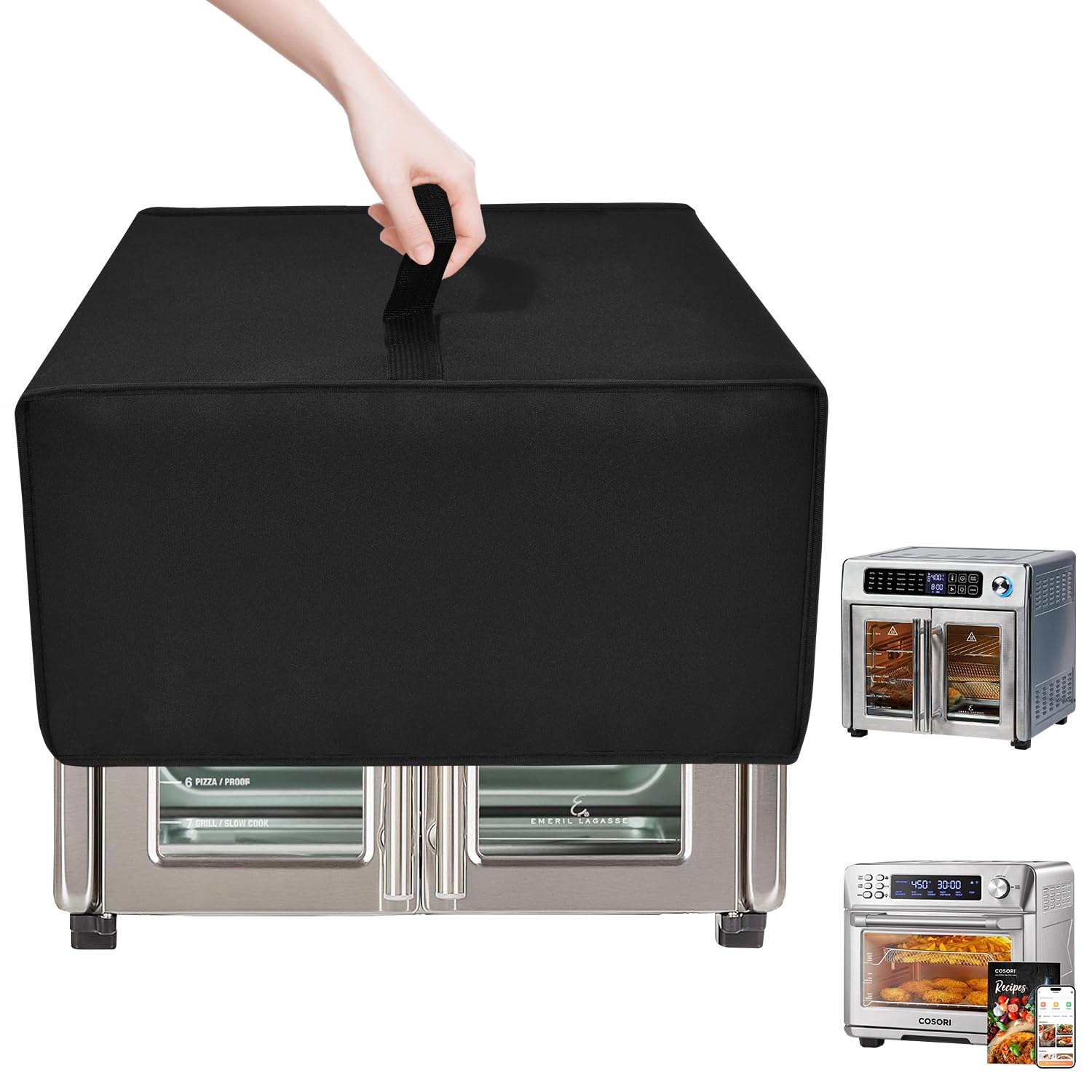 Waterproof Dustproof Heavyweight Air Fryer Toaster Oven Cover for Emeril Lagasse 26QT & COSORI Smart 11-in-1 - Extra Large Thickened Protective Cover (Black) - Perfect for Kitchen Countertop Storage & Appliance Protection