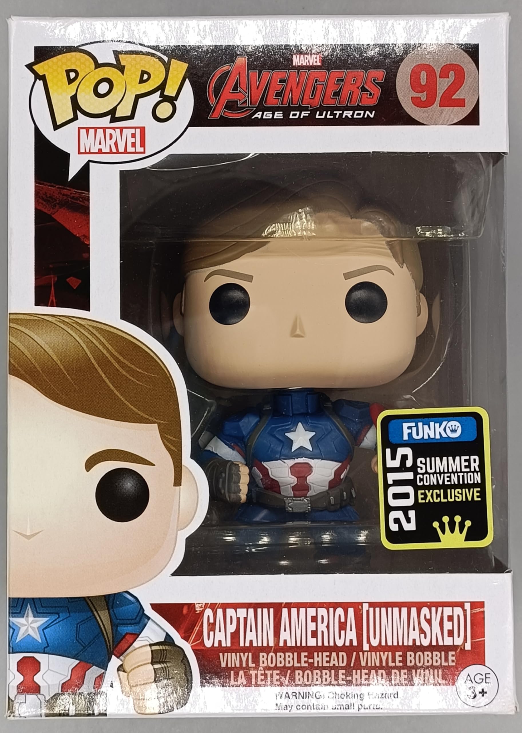 Unmasked Captain America Funko Pop! Vinyl Figure - 2015 SDCC Exclusive | Collectible Marvel Superhero Toy for Display & Gifts