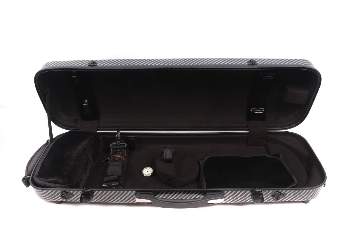 Carbon Fiber Violin Case - Lightweight & Durable Oblong Design for Full Size Violin with Music Sheet Pocket (Black) - Perfect for Travel, Performances & Music Lessons
