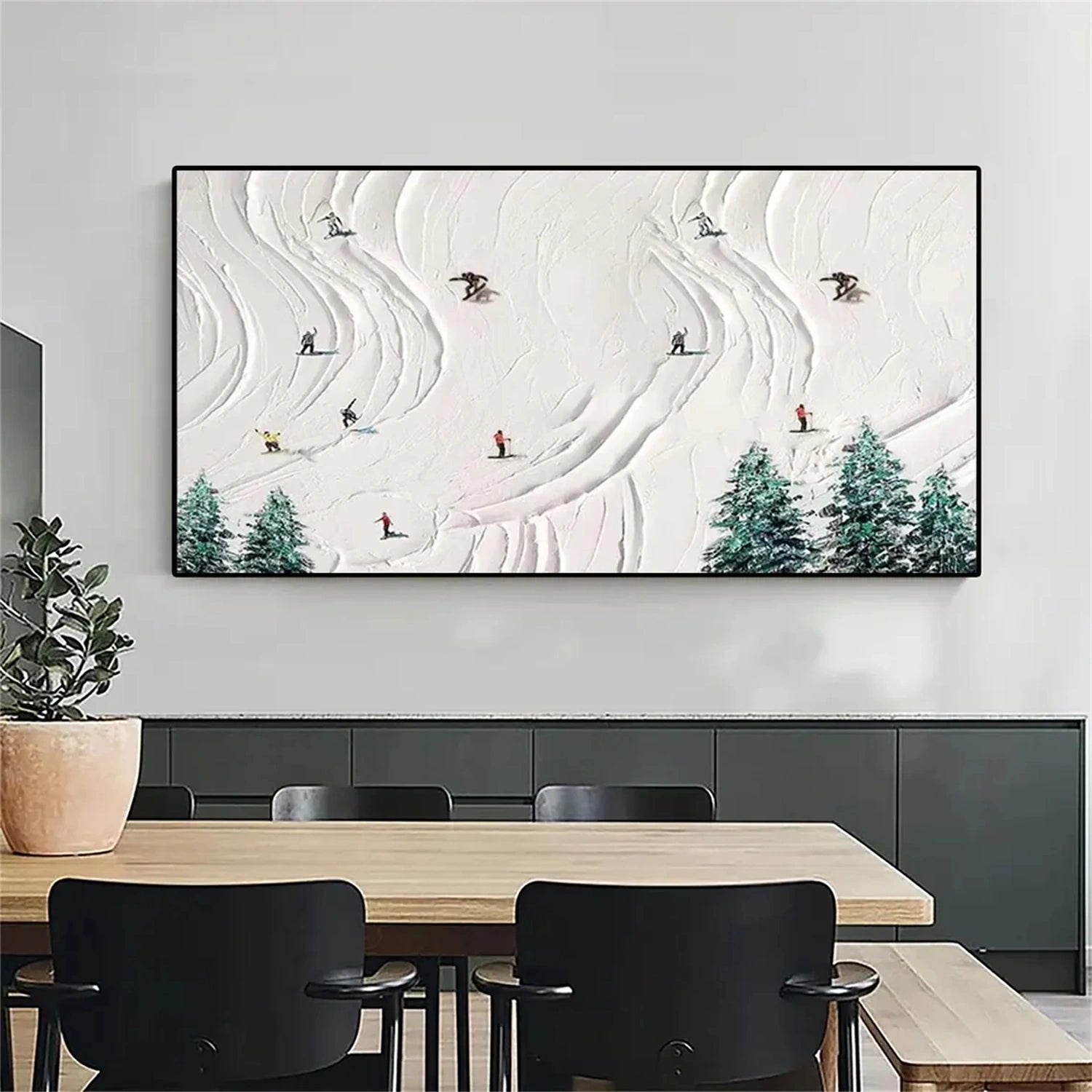 SP037 Skiing Sport Art Textured Canvas Painting - Perfect for Winter Home Decor & Ski Lodge Wall Art