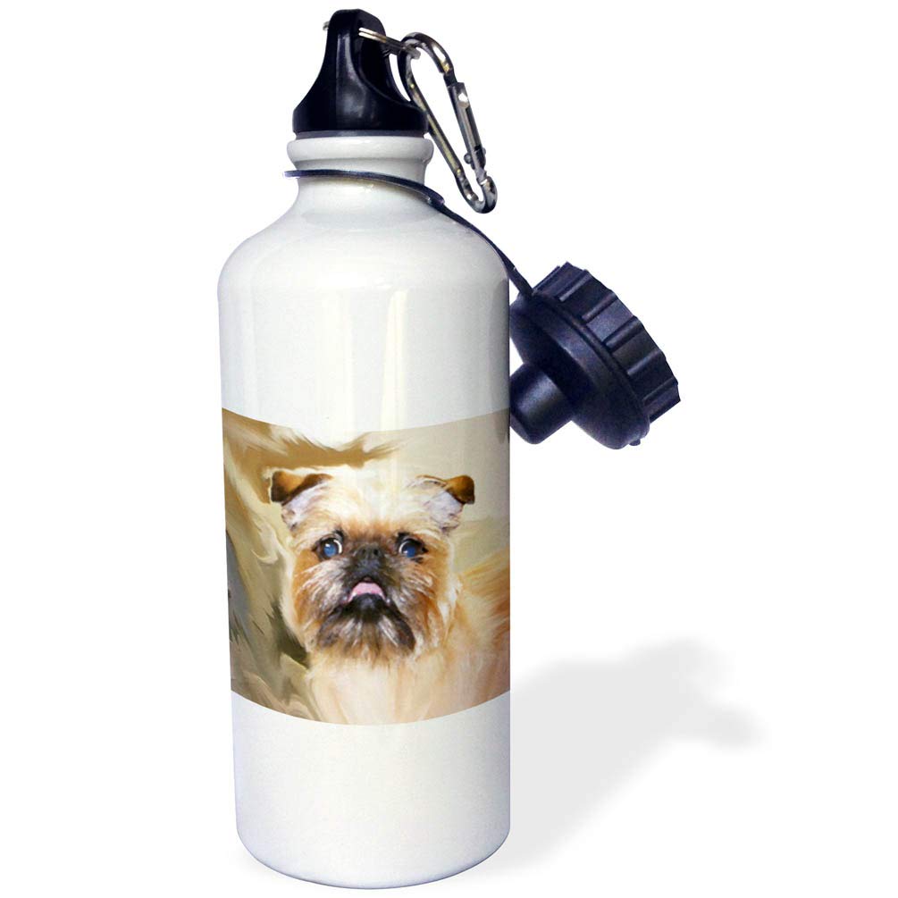 3D Printed Brussels Griffon Portrait Sports Water Bottle - 21oz Insulated Stainless Steel Water Bottle for Gym, Hiking & Outdoor Activities - White