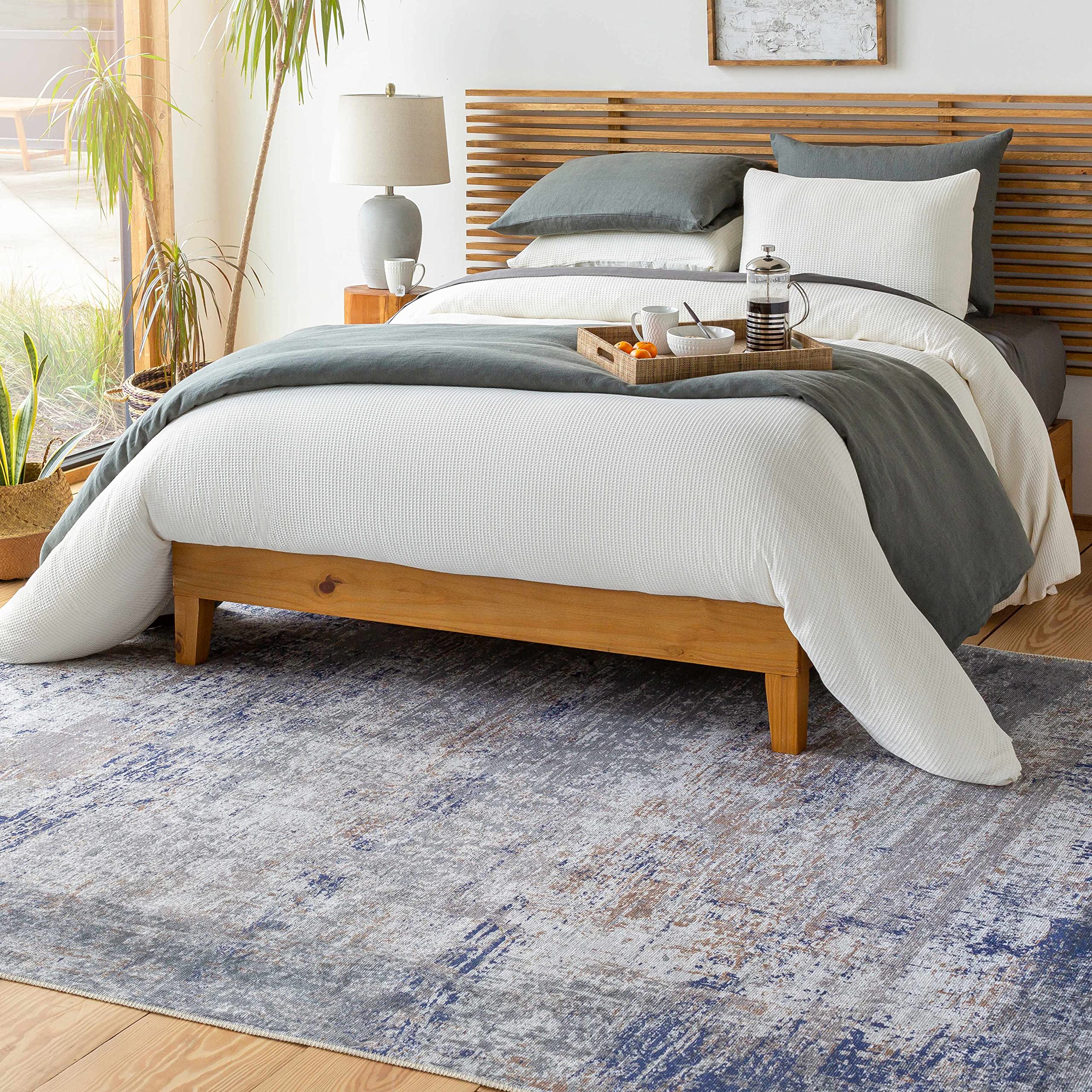 Hauteloom Fairplains Washable Area Rug for Living Room & Bedroom - Soft Gray & Blue Modern Design - 6'7