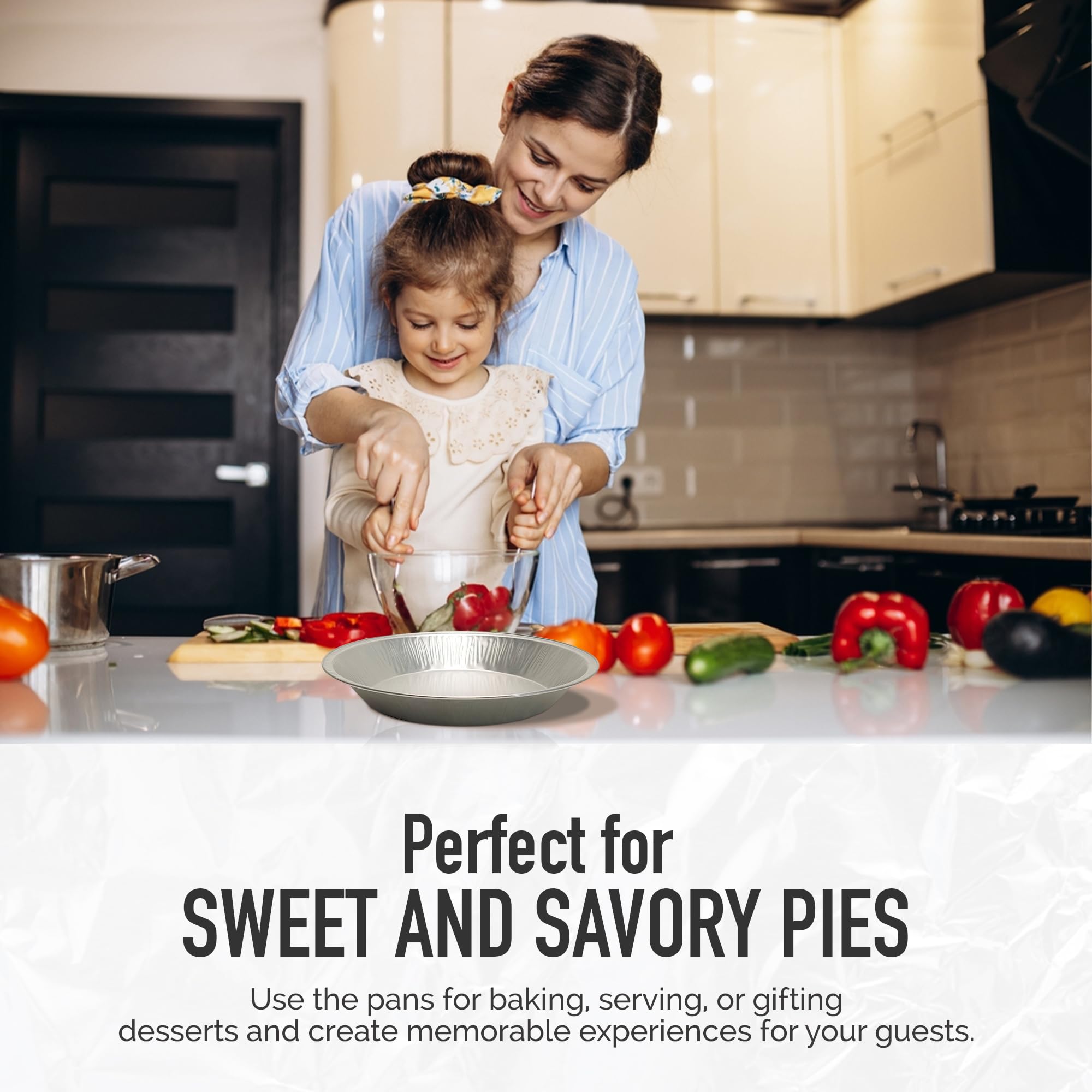 Premium 9 Inch Disposable Aluminum Pie Pans - 50 Gauge Recyclable Pie Tins for Baking, Cooking & Serving - Smooth Wall Design for Perfect Pies, Quiches & Desserts - Ideal for Home Bakers, Restaurants & Holiday Dinners (100-Pack, Silver)