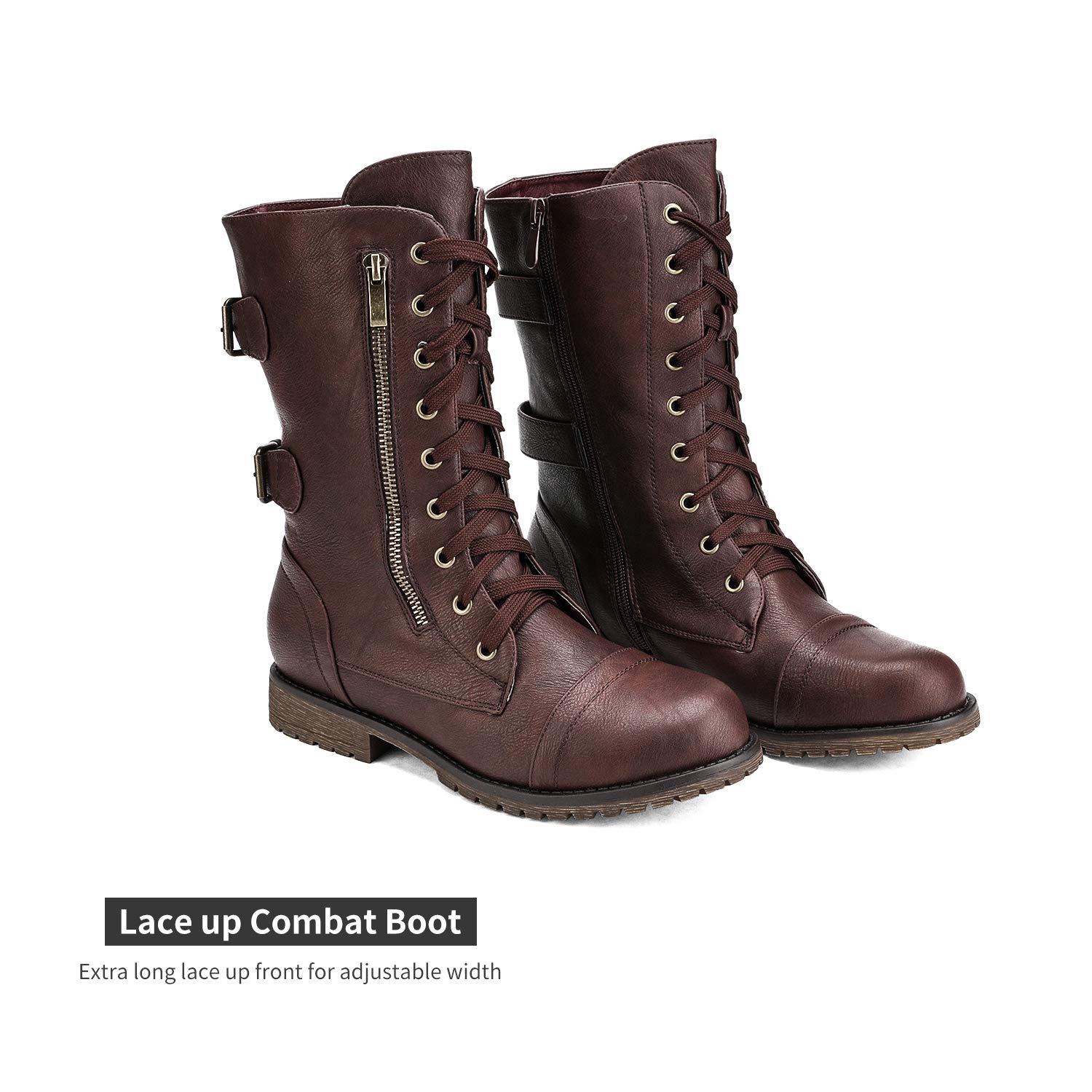 DREAM PAIRS Women's Mid Calf Combat Boots with Built-in Wallet Pocket & Lace Up Design - Stylish Military Boots for Hiking, Outdoor Adventures & Everyday Wear