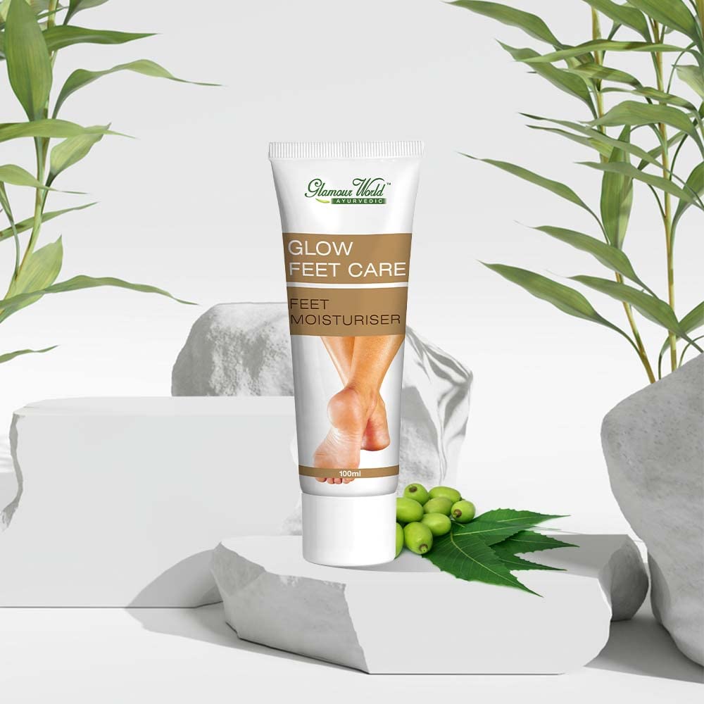 Glamour World Ayurvedic Glow Foot Cream - Natural Moisturizer with Neem, Basella & Rose Oil for Soft, Smooth Feet - Perfect for Pedicures, Dry Skin Relief & Night Foot Care