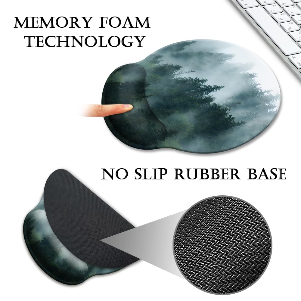 HOPONY Ergonomic Mouse Pad with Gel Wrist Rest - Comfortable Non-Slip Computer Mouse Pad for Laptop & PC - 9x10 Inches Forest Green - Relieves Wrist Pain & Fatigue for Office Work, Gaming & Long Computer Use
