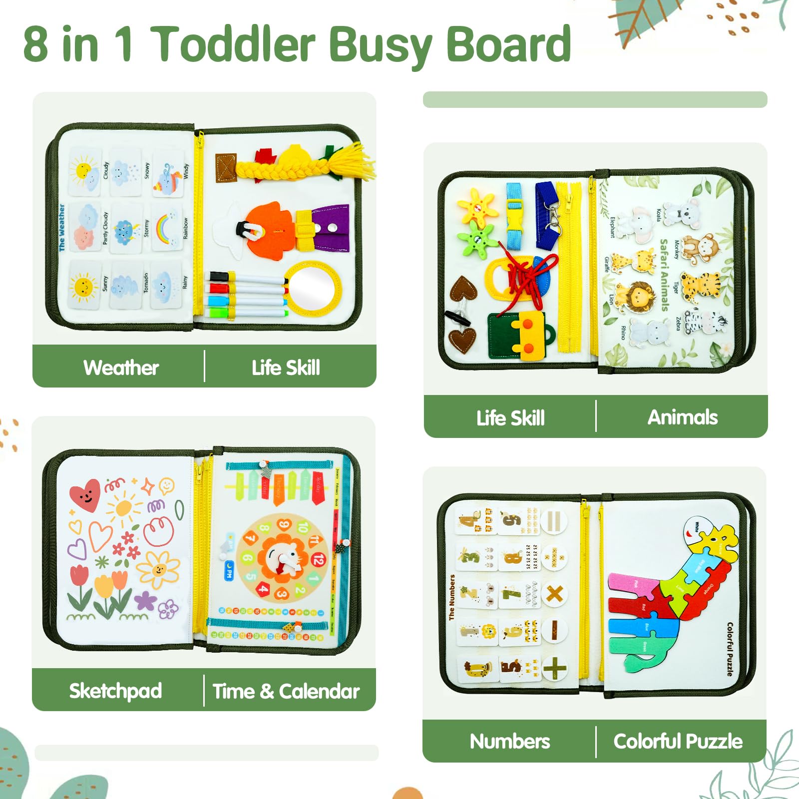 Montessori Busy Board for Toddlers 1-4 Years Old - Sensory Learning Toy with Activity Book & Airplane Theme - Perfect Gift for Boys & Girls Birthday - Ideal for Travel, Preschool & Early Childhood Development