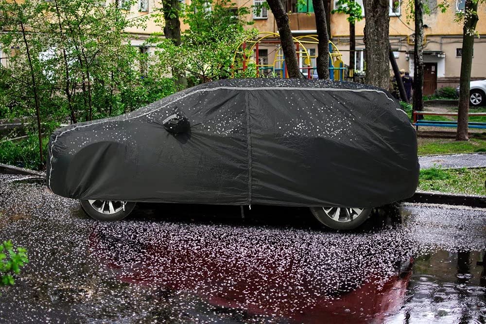 Waterproof All-Weather Car Cover with Soft Cotton Lining & Zipper Door - UV, Rain, Snow & Hail Protection for SUV, Truck, Automobiles (170