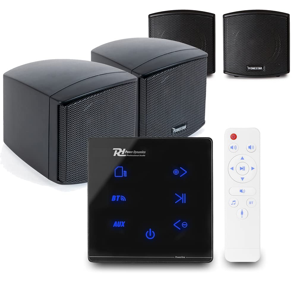 Power Dynamics A50B Bluetooth Wall Speaker System with Touch Screen & 4x CUBE-62 Speakers - Black | Home Theater, Office Music & Outdoor Entertainment Audio Solution