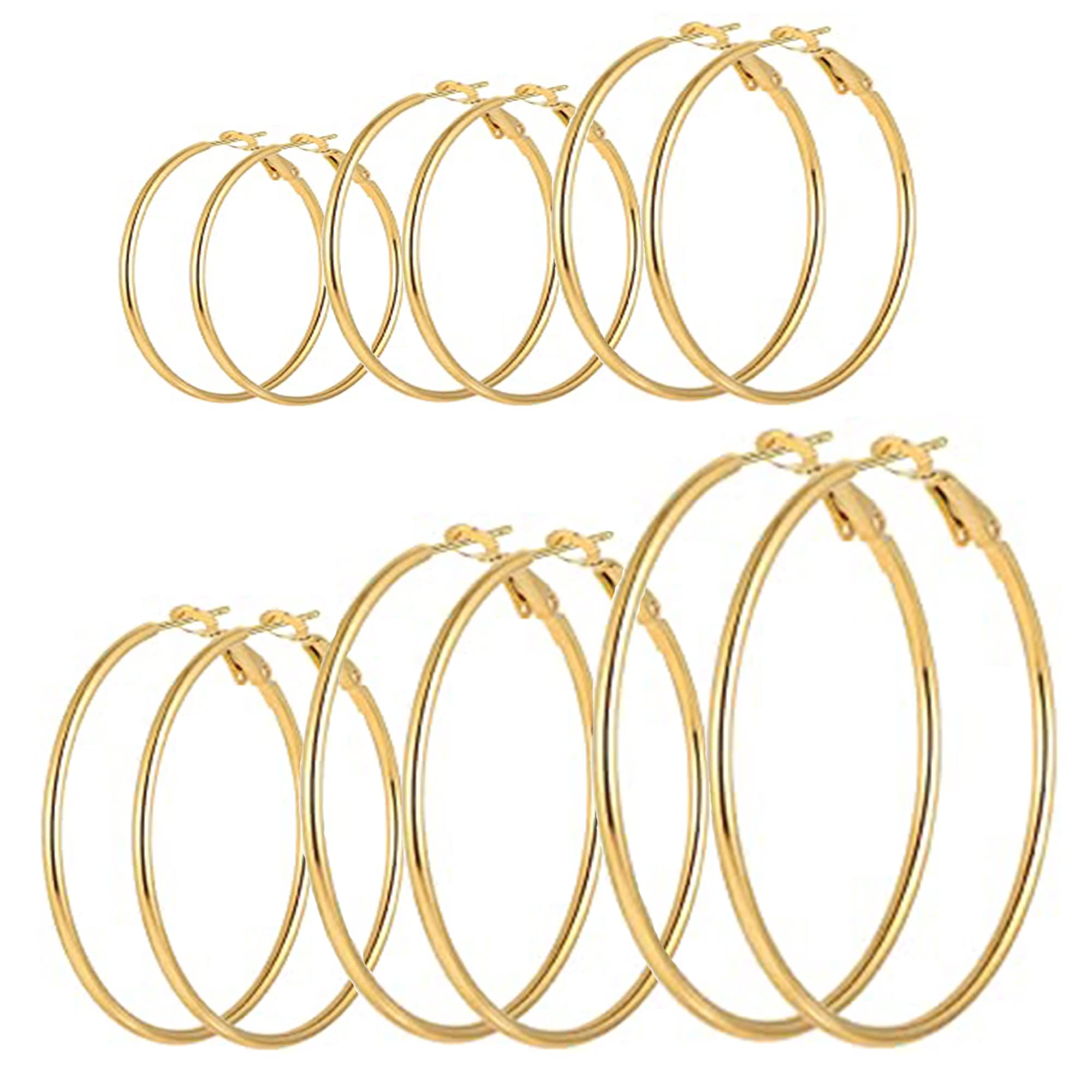 70mm/80mm/90mm Gold Plated Hoop Earrings for Women - 3 Pairs Big Hoop Earrings Set - Perfect for Parties, Weddings & Everyday Fashion Accessories