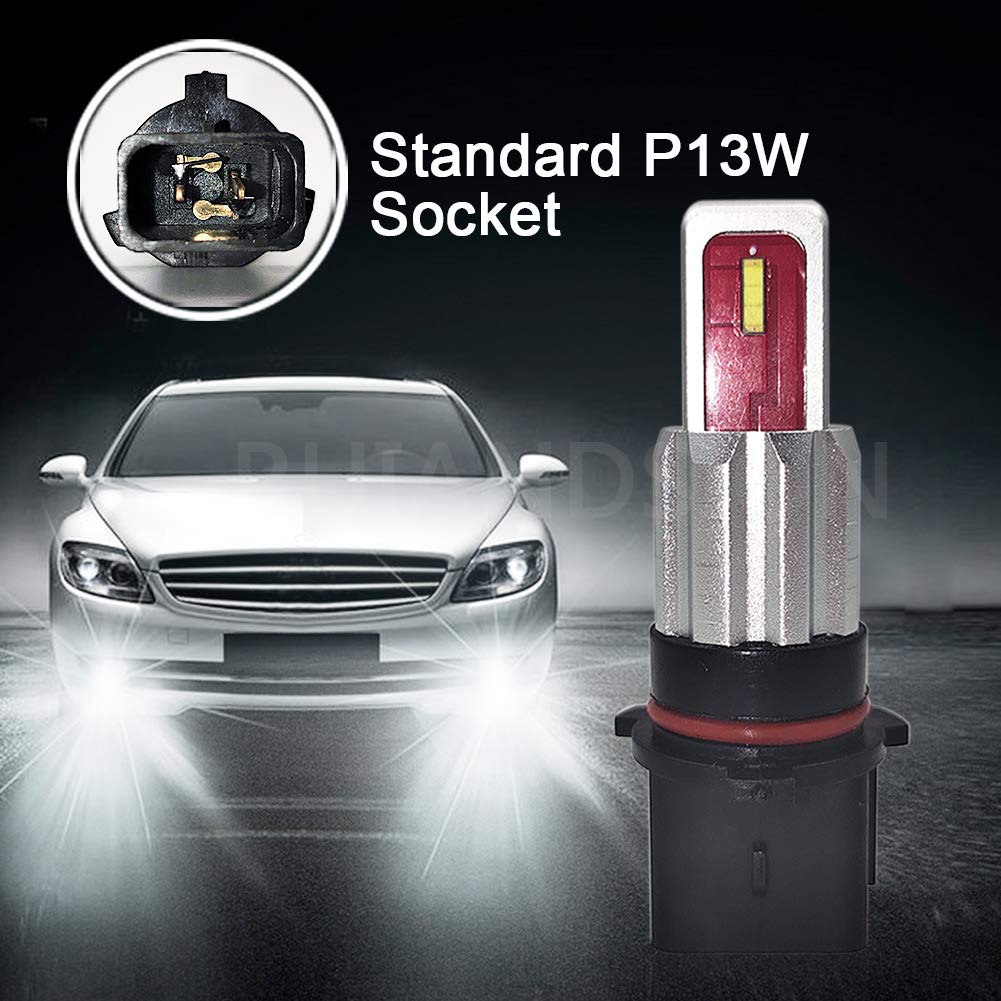Ruiandsion 2-Pack P13W LED Fog Light Bulbs 6000K White - Super Bright 1860 Lumens, 2SMD Chipsets, 10-30V - Direct Replacement for Fog Lights & DRL (12277, SH23W) - Perfect for Night Driving, Off-Roading & Enhanced Visibility in Rain/Fog