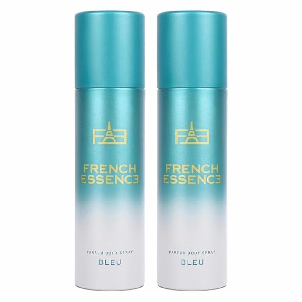 FRENCH ESSENCE Men's Deodorant Spray - Long Lasting Fragrance, Fresh Scent, No Gsa Deo (Bleu) 120ml - Pack of 2 | Body Spray for Daily Use, Gym, Work & Outdoor Activities