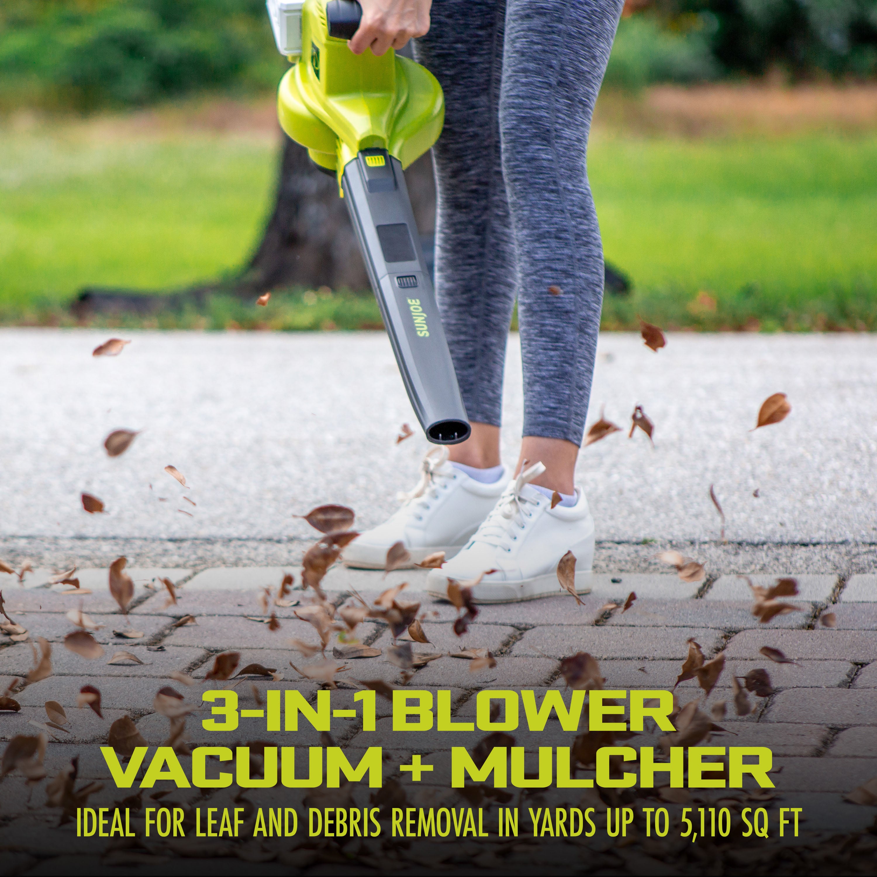 Sun Joe 24V X2 BVM190 CT 48 Volt IONMAX Cordless Leaf Blower Vacuum Mulcher Kit - 190 MPH, 340 CFM | Powerful Yard Cleanup Tool for Leaves, Grass Clippings & Debris | Perfect for Driveways, Patios & Garden Maintenance