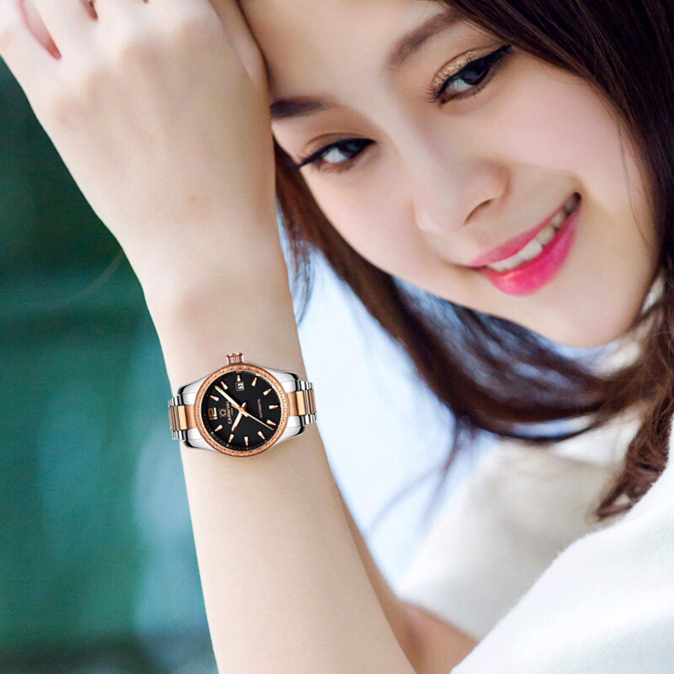 Luxury Rhinestone Automatic Mechanical Watch for Women - Stainless Steel, Luminous, Waterproof - Perfect for Parties, Work & Everyday Wear