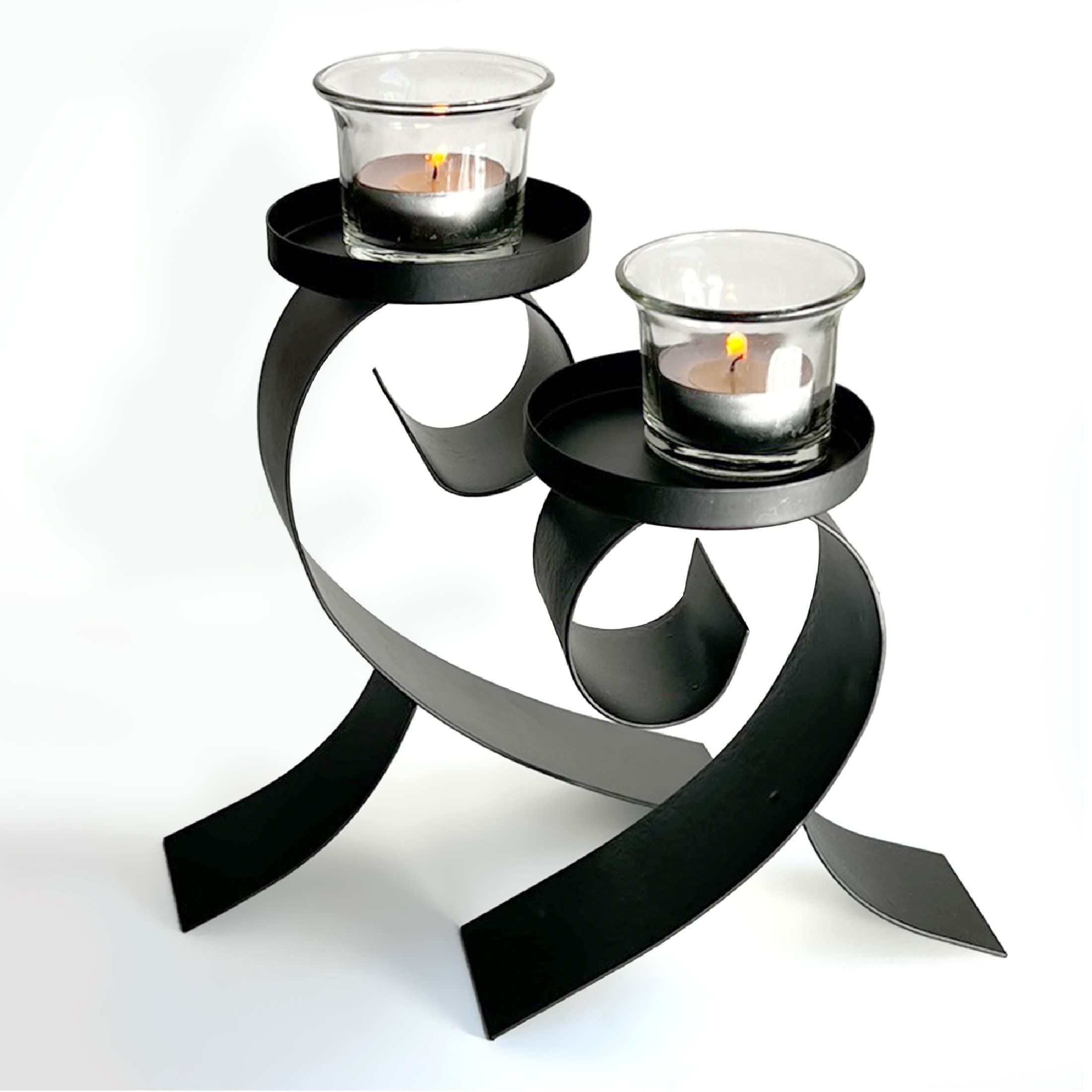 Lily’s Home Contemporary Scrollwork Pillar Candle Holders - Set of 2 Black Iron Candle Stands for Table Decor, Wedding Centerpieces & Home Decor - Steel Candle Holders (Candles Not Included)