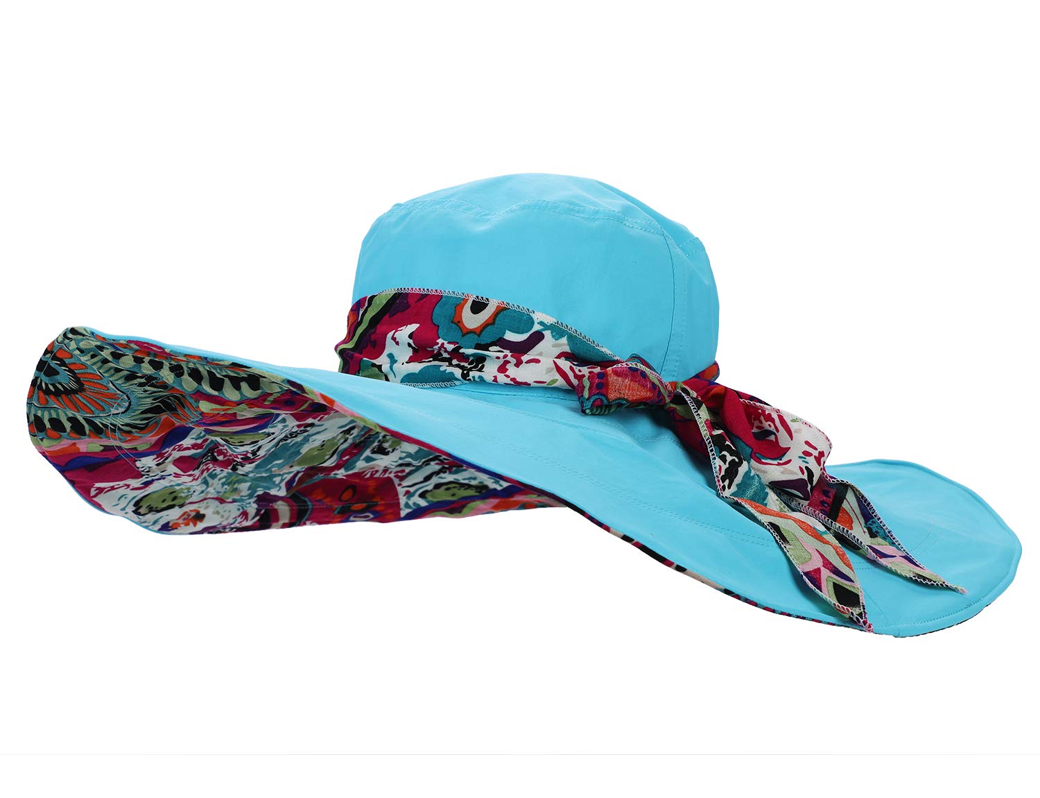 Reversible Women's Beach Sun Hat - UPF 50+ Floral Cowboy Summer Hat with Windproof Ribbon for Outdoor, Travel & Vacation