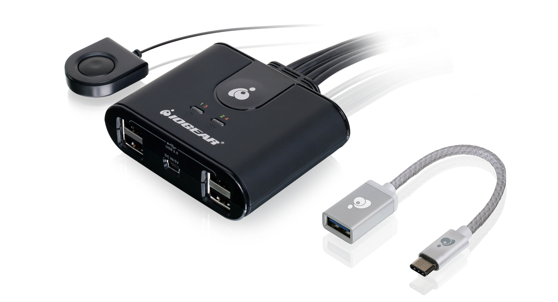 4x4 USB Sharing Switch with USB C Adapter - Seamlessly Connect 4 Computers to 4 USB Devices | Perfect for Home Office, Gaming & Multi-PC Workstations