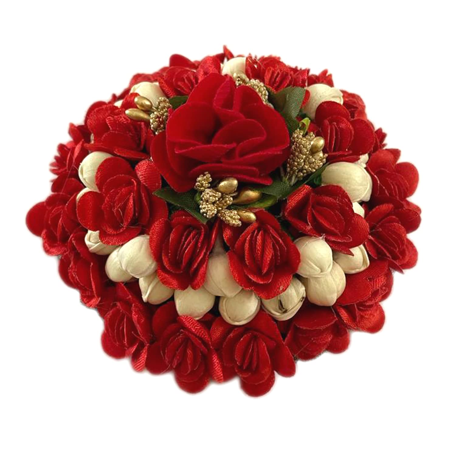 GuruEmbelish Red Artificial Flower Bridal Juda Bun Hair Accessories Gajra - Perfect for Weddings, Indian Bridal Hairstyles & Festive Occasions