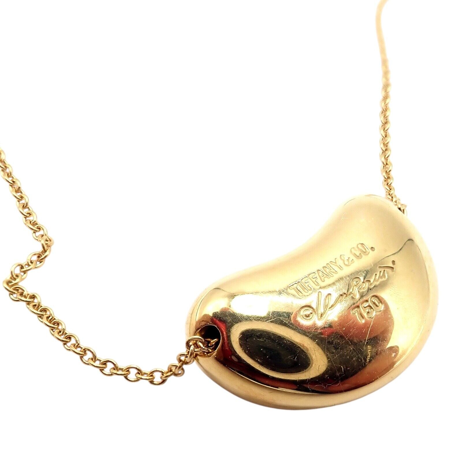 Authentic Tiffany & Co Elsa Peretti 18k Yellow Gold Medium Bean Necklace - Elegant Jewelry Gift for Women, Perfect for Weddings & Special Occasions