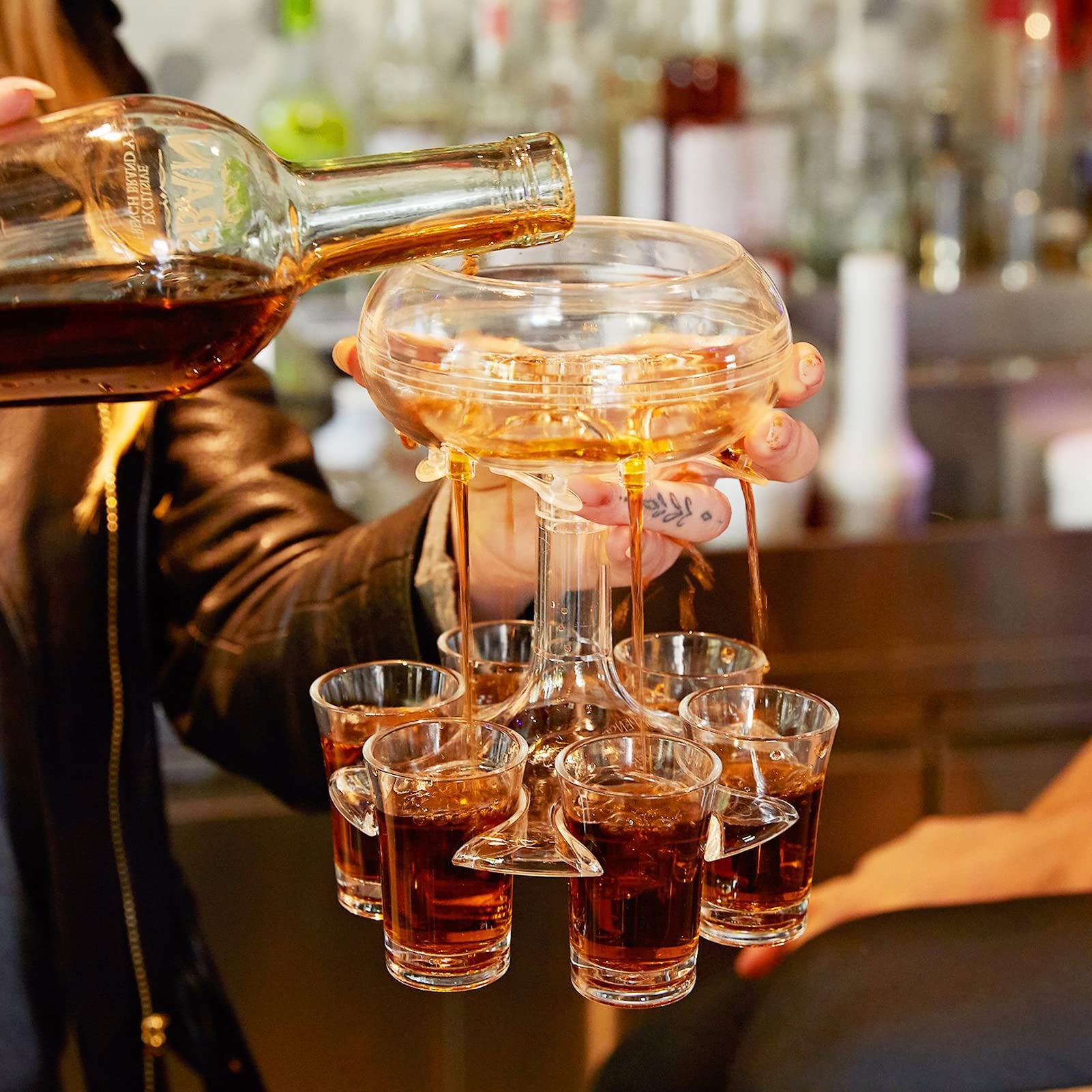 6 Shot Glass Dispenser with Cocktail Holder - Beer, Wine & Liquor Pouring Tool for Bars, Parties & Home Use - Perfect Christmas Gift for Cocktail Enthusiasts & Festival Celebrations