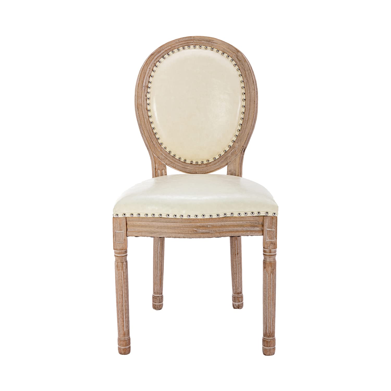 Nrizc French Country Dining Chairs Set of 2 - Genuine Leather Farmhouse Kitchen Chairs with Round Back & Solid Wood Legs - Elegant Oval Side Chairs for Dining Room, Bedroom, Kitchen or Breakfast Nook - Perfect for Farmhouse Decor, Rustic Weddings and Cozy Family Gatherings