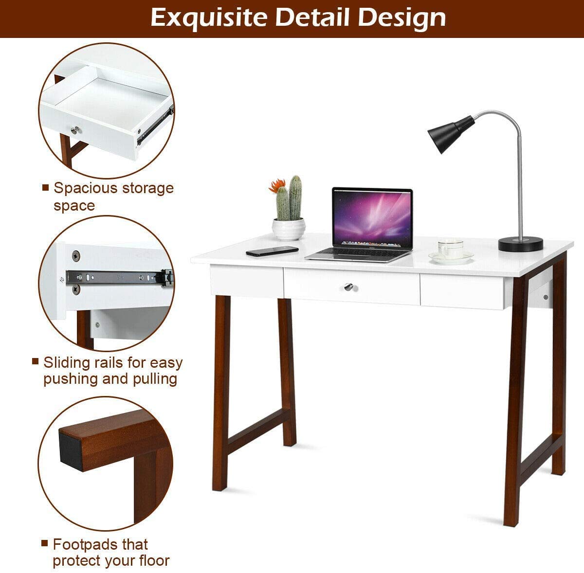 Tangkula White Computer Desk with Storage - Home Office & Study Desk for Work & Makeup