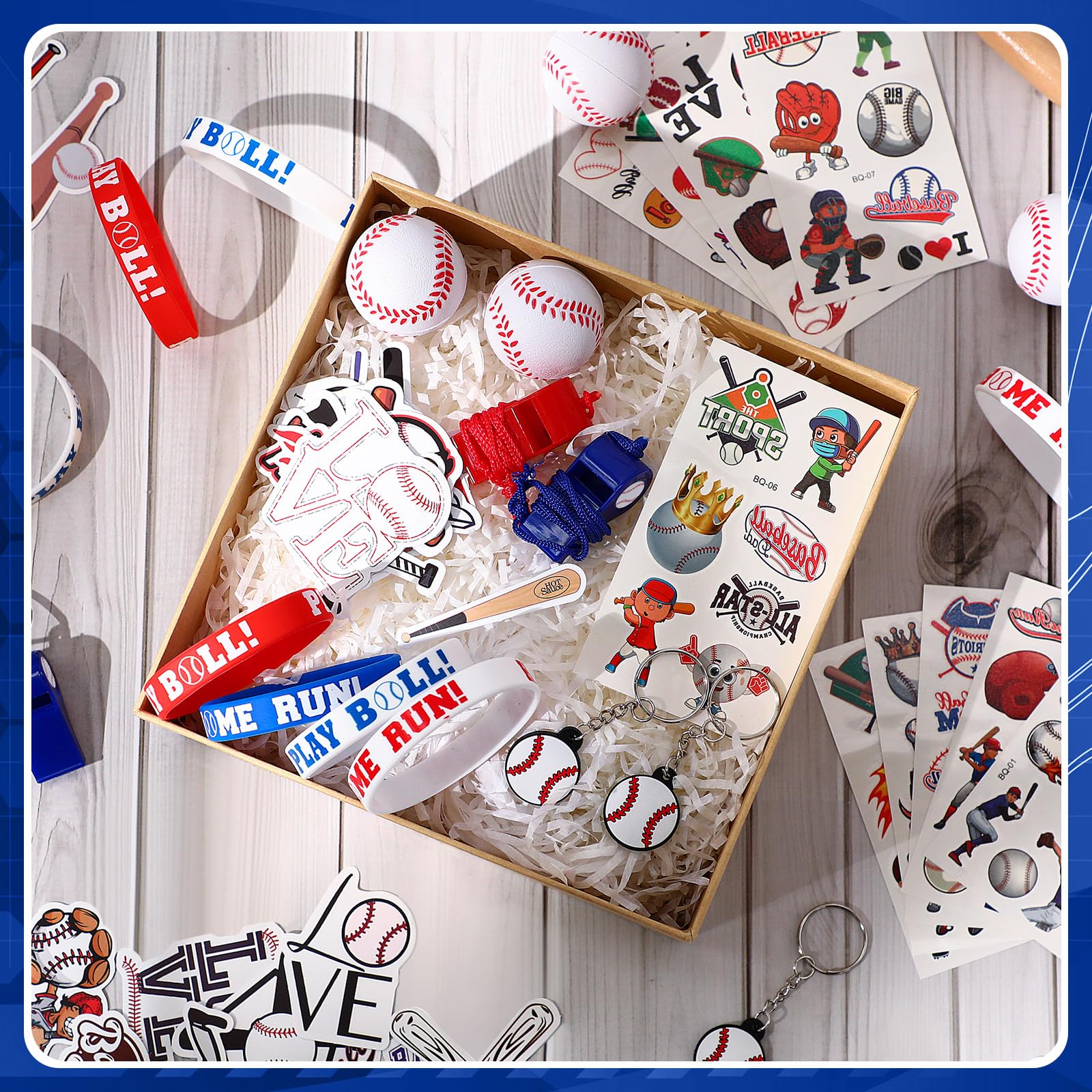 Aoriher 108 Pcs Sports Party Favors Set - Mini Sports Balls, Whistles, Silicone Bracelets & Temporary Tattoos for Baseball Themed Birthday Parties, Team Celebrations & School Sports Events