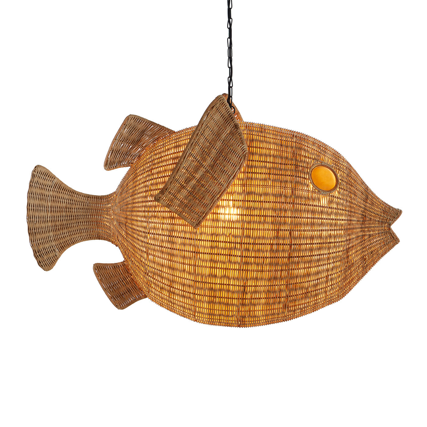 Wicker Blowfish Large Pendant Light - Handwoven Rattan Chandelier for Boho Home Decor, Coastal Living Room & Beach House Lighting