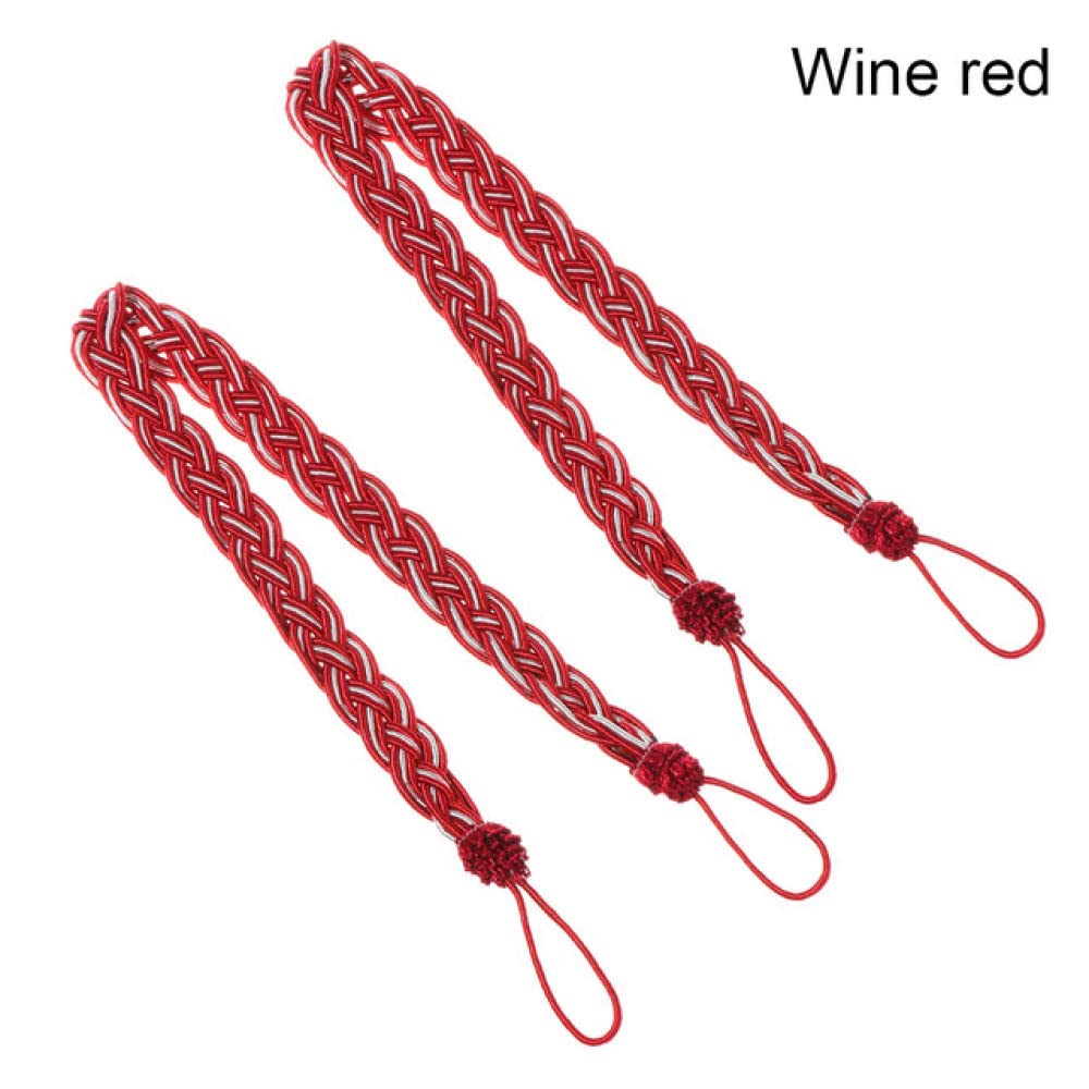 2-Pack Woven Satin Curtain Tie Backs - Elegant Wine Red Window Drapery Holders for Living Room, Bedroom & Home Decor | Durable Fabric Cord Tiebacks for Curtains & Sheers