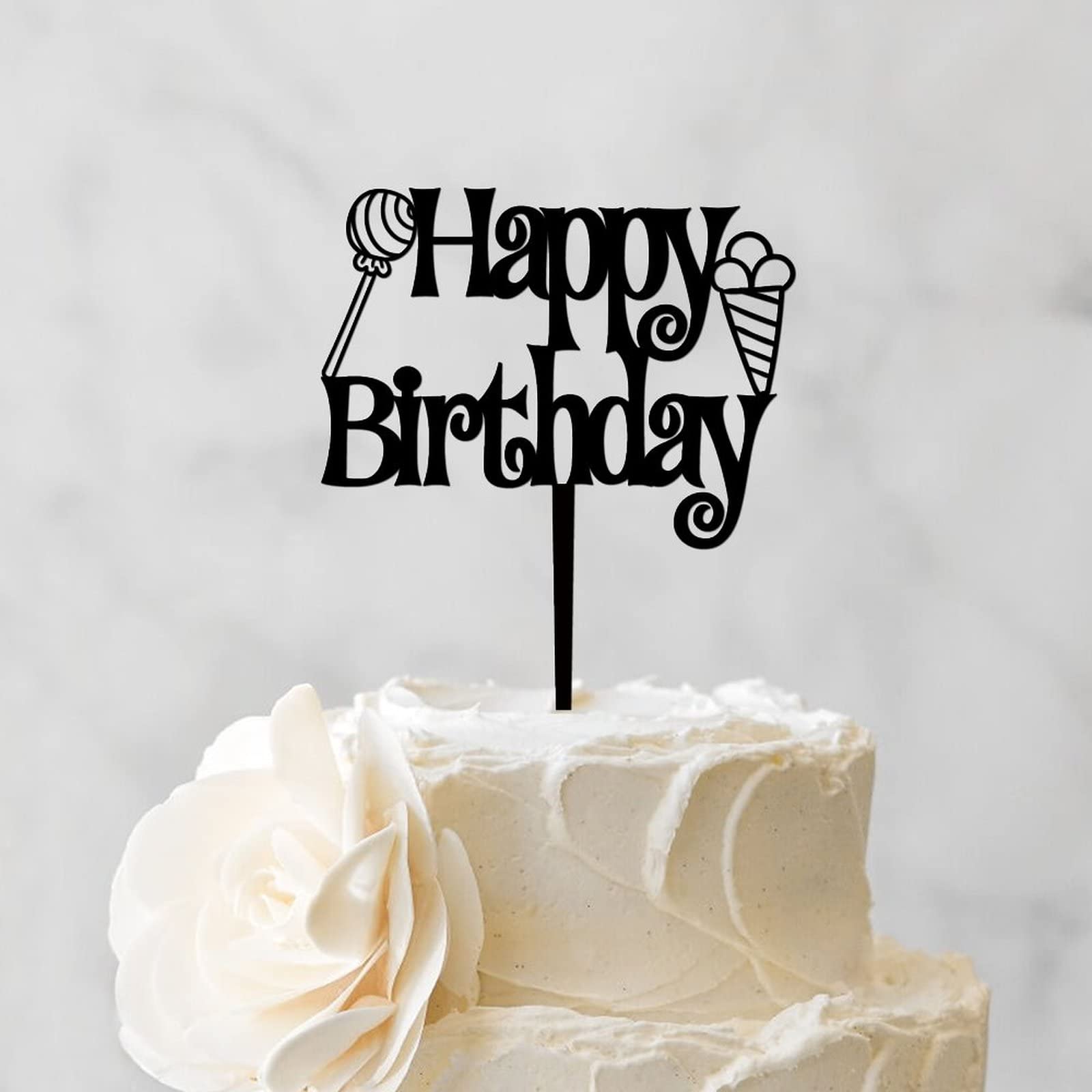 Black Acrylic Rabbit Deer Antlers Birthday Cake Topper - Happy Birthday Party Decorations for Kids, Women & Adults - Perfect for Birthday Cakes, Cupcakes & Dessert Tables - Unique Personalized Gift Idea