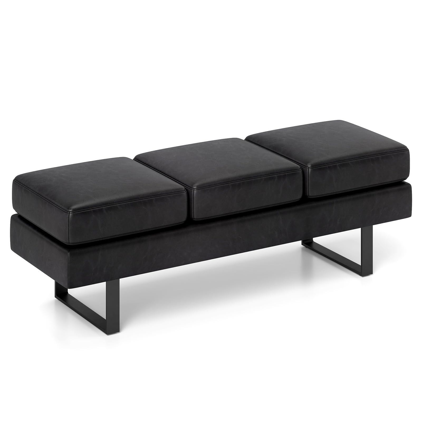 Giantex 3-Seat Waiting Room Bench - Faux Leather Office Guest Chair with 660 lbs Capacity & Sturdy Metal Frame - Reception Bench for Lobby, Conference Room, Entryway - Perfect for Offices, Hotels, and Public Spaces (Black)