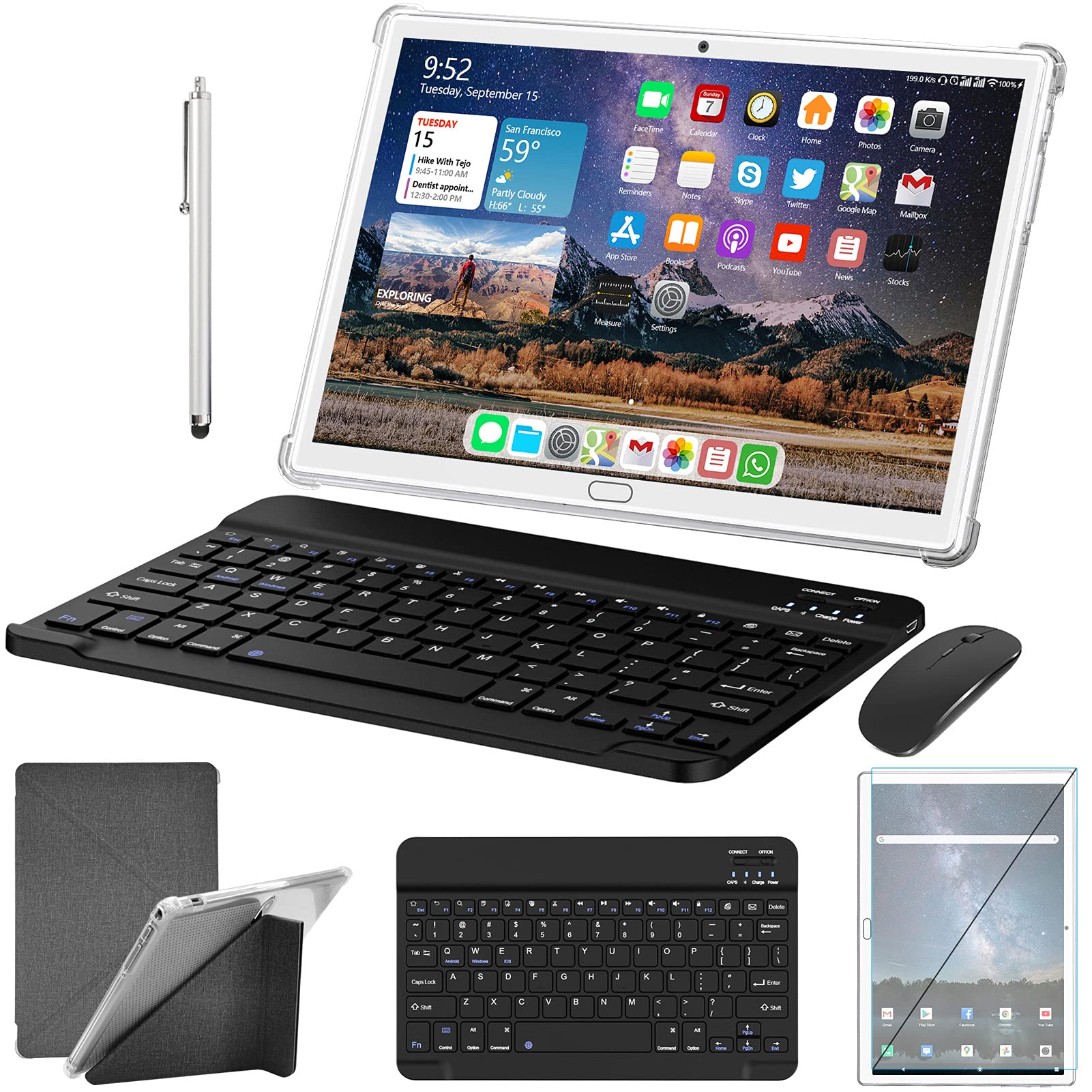 10 Inch Android 10.0 Tablet with 4G LTE, 4GB RAM 64GB ROM (Expandable to 128GB), Octa-Core Processor, 1080P FHD Display - Includes Keyboard, Mouse & Stylus Pen - Perfect for Work, Study & Entertainment (Silver)