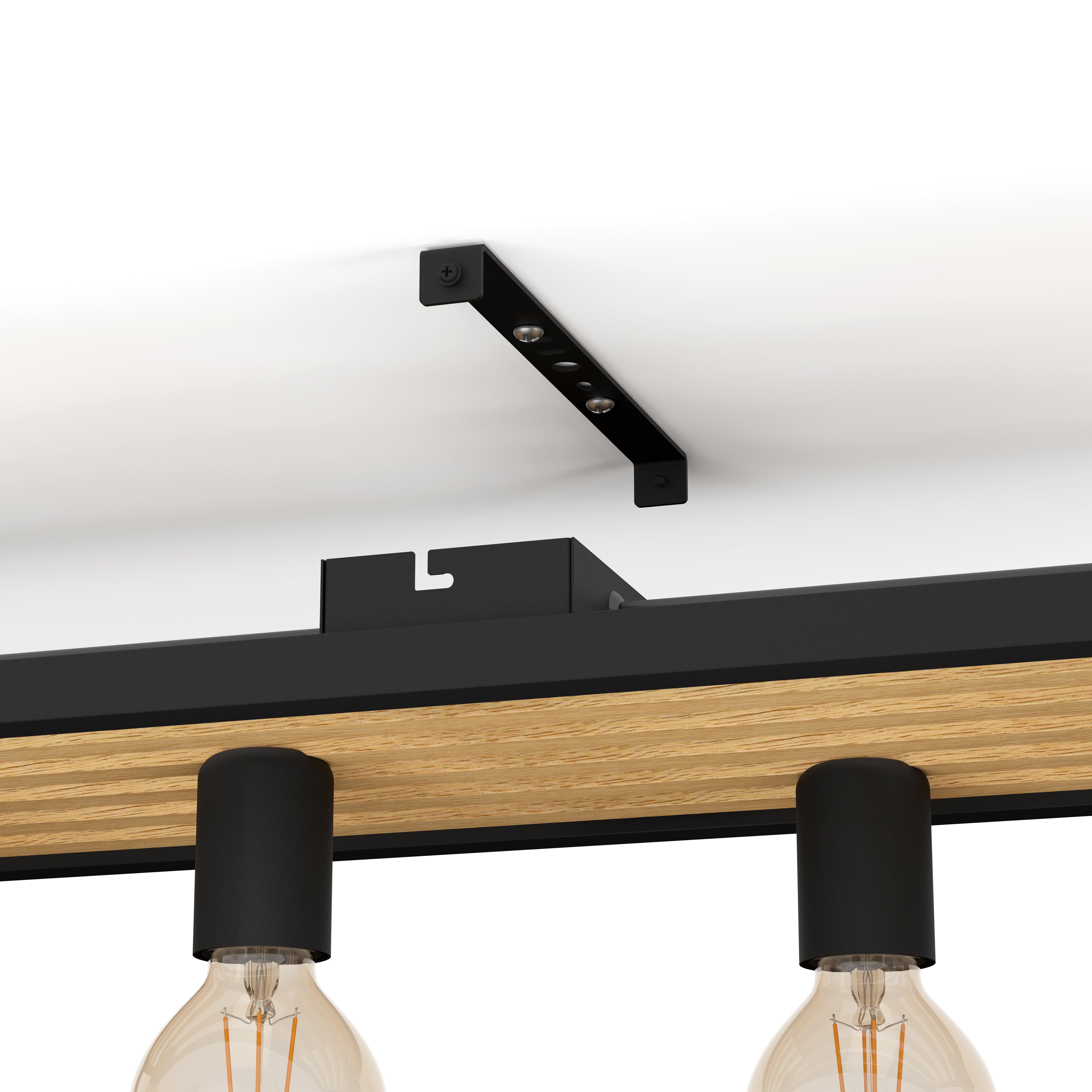 Eglo Consett 6-Light Flush Mount Ceiling Light Fixture - Black & Wooden Finish for Bedroom, Living Room, or Dining Room Lighting