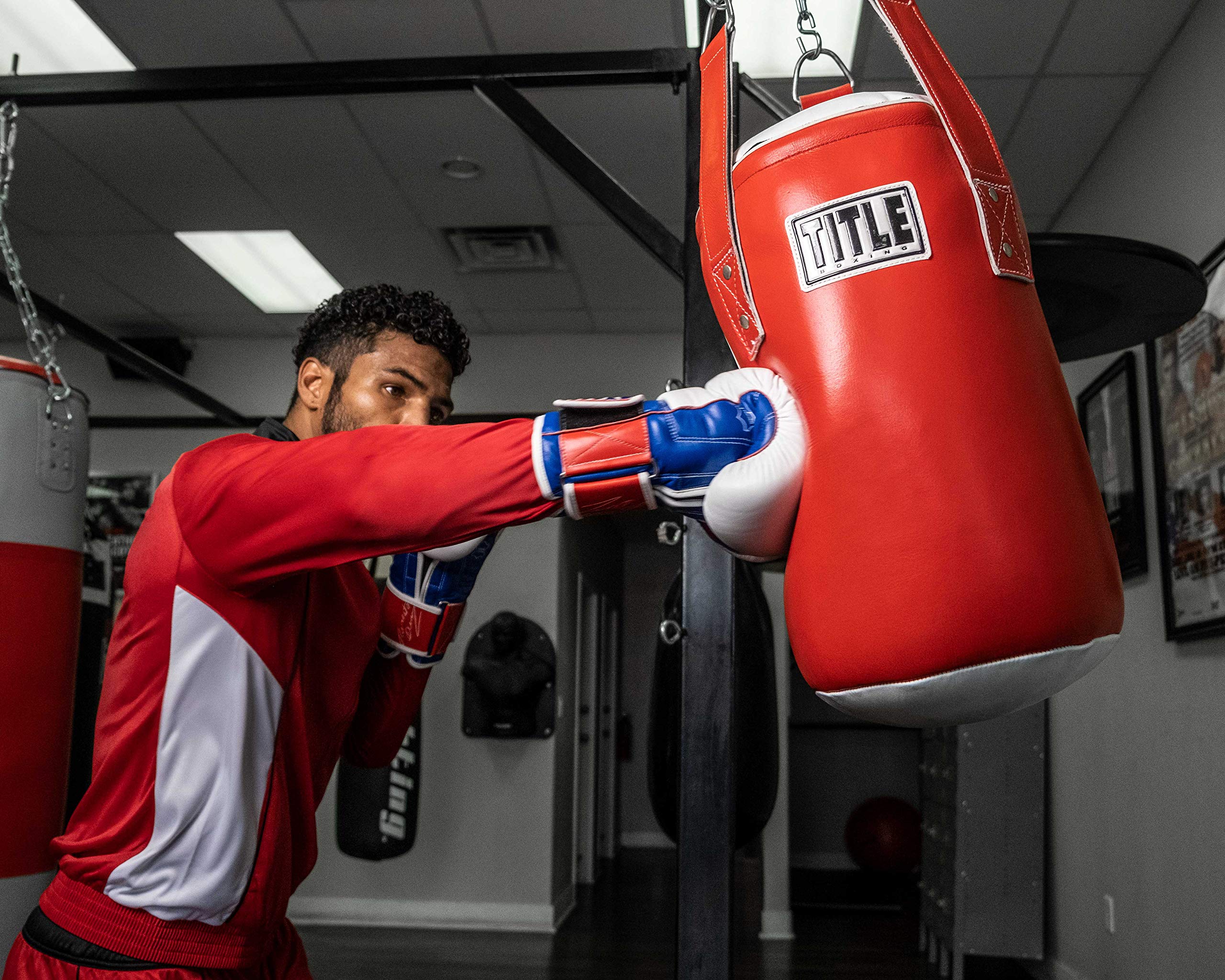 TITLE Boxing Leather Accuracy Heavy Bag - Red/White | Premium Hanging Punching Bag for Boxing, Kickboxing & MMA Training | Perfect for Home Gym, Garage Workouts & Martial Arts Practice