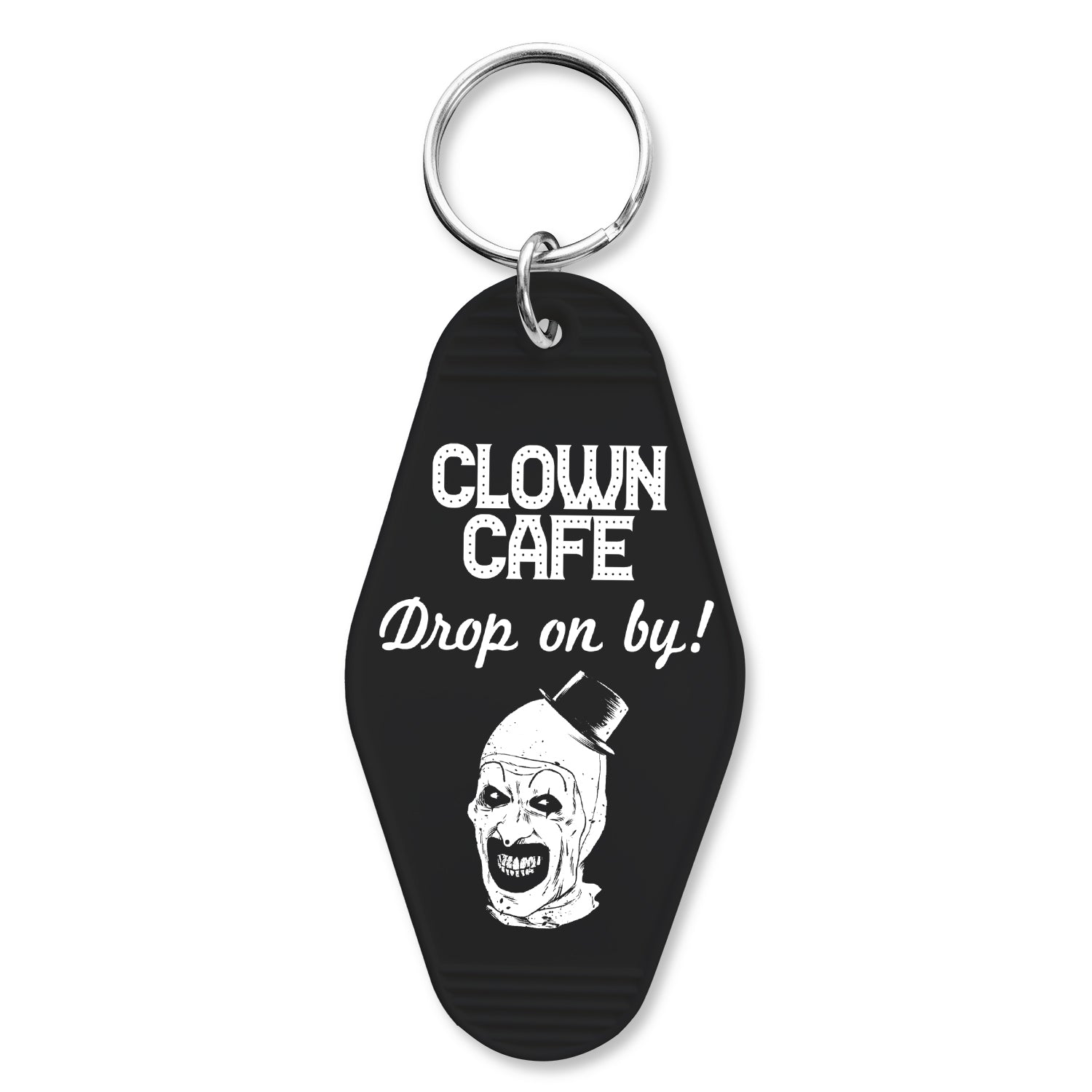 Clown Cafe Drop on By Keychain - Fun and Whimsical Keyring for Clown Lovers, Collectors, and Circus Enthusiasts - Perfect for Keychains, Backpacks, and Party Favors