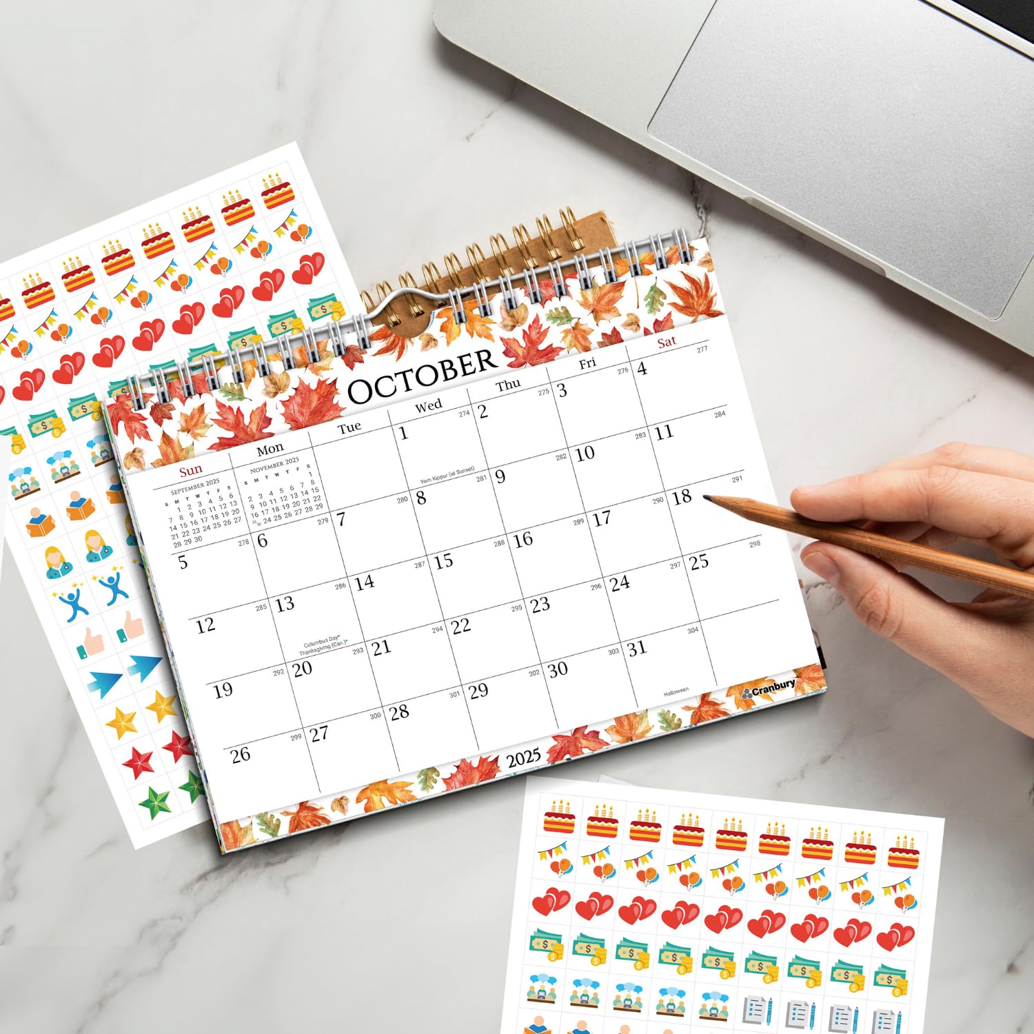 2025 CRANBURY 8x6 Inch Small Wall Calendar - Spiral Bound Mini Monthly Hanging Planner with Colorful Seasonal Designs | Perfect for Home, Office, Bulletin Board, Fridge & Desktop Organization | Includes Bonus Planner Stickers