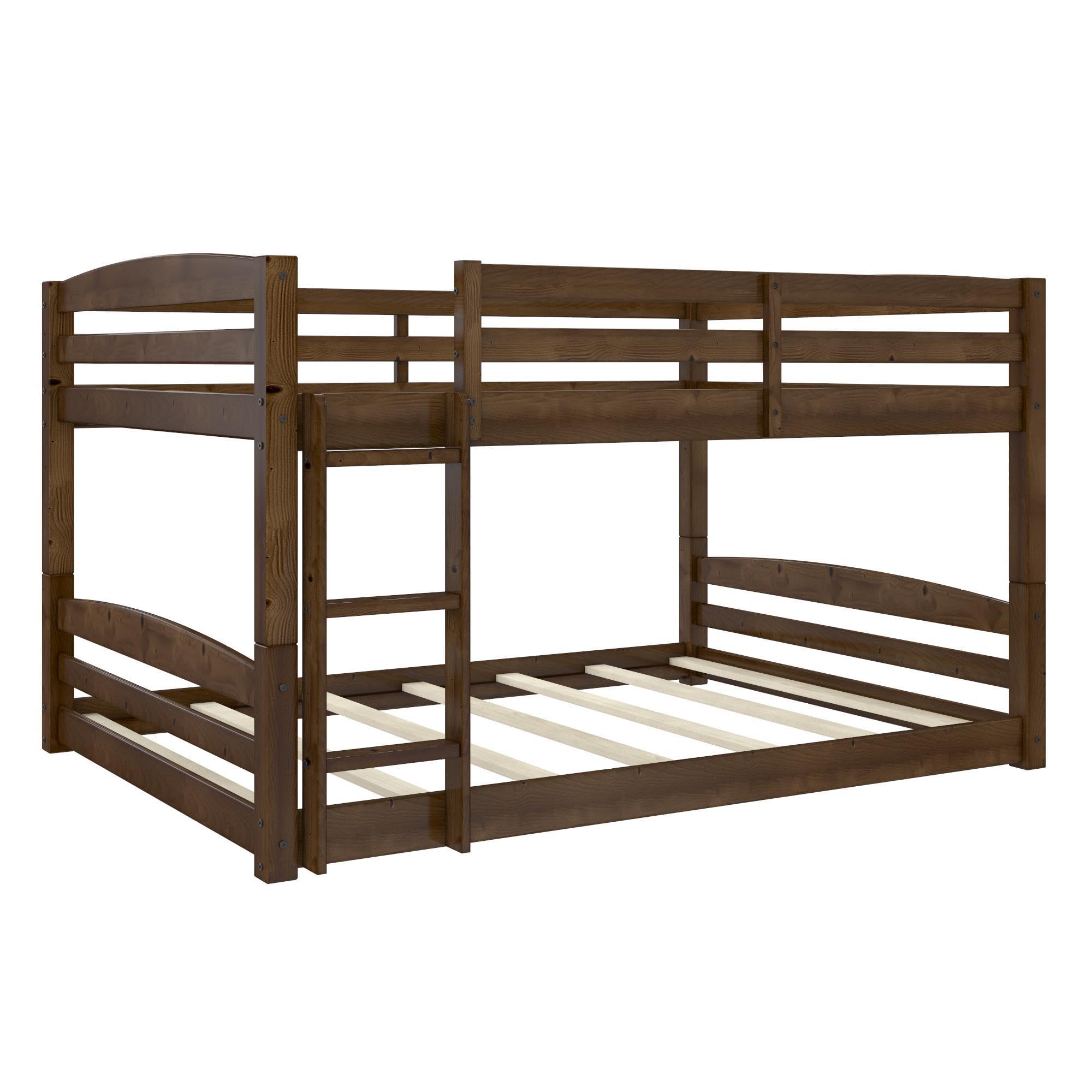 DHP Phoenix Convertible Low Wood Floor Bunk Bed - Full Over Full Stackable Kids Bed Frame with Ladder & High Guardrail | Solid Wood Construction, No Box Spring Needed | Perfect for Small Rooms, Guest Rooms & Kids' Shared Bedrooms