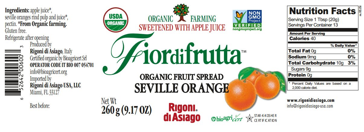 Organic Fiordifrutta Seville Orange Fruit Spread by Rigoni Di Asiago - 9.17oz (Pack of 6) | All-Natural Jam for Toast, Yogurt & Baking | Gluten-Free, Vegan Breakfast Spread
