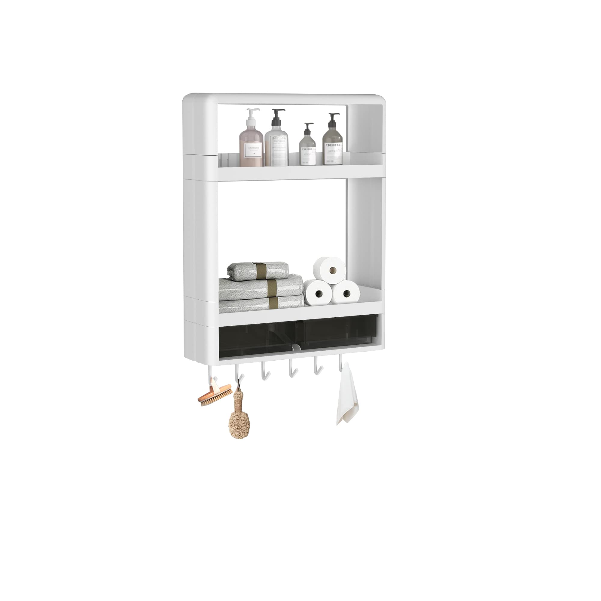 2-Tier Over The Toilet Storage Shelf - Space Saving Bathroom Organizer for Towels, Toiletries & Essentials - No Drill Installation - White - Perfect for Small Bathrooms, Apartments & Laundry Rooms