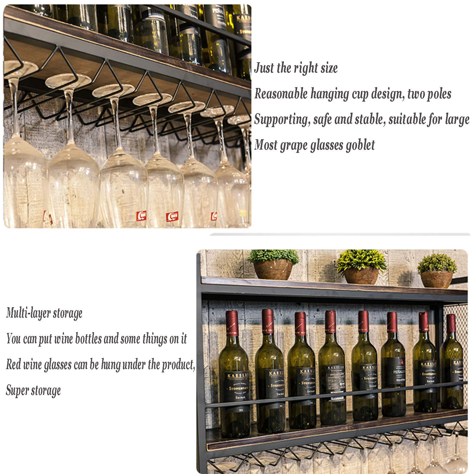 Stainless Steel Wall Mounted Wine Rack with Stemware Holder - 2-Tier Hanging Wine Bottle Organizer for Kitchen, Living Room & Home Decor (80x20x55cm) - Perfect for Small Spaces & Entertaining Guests