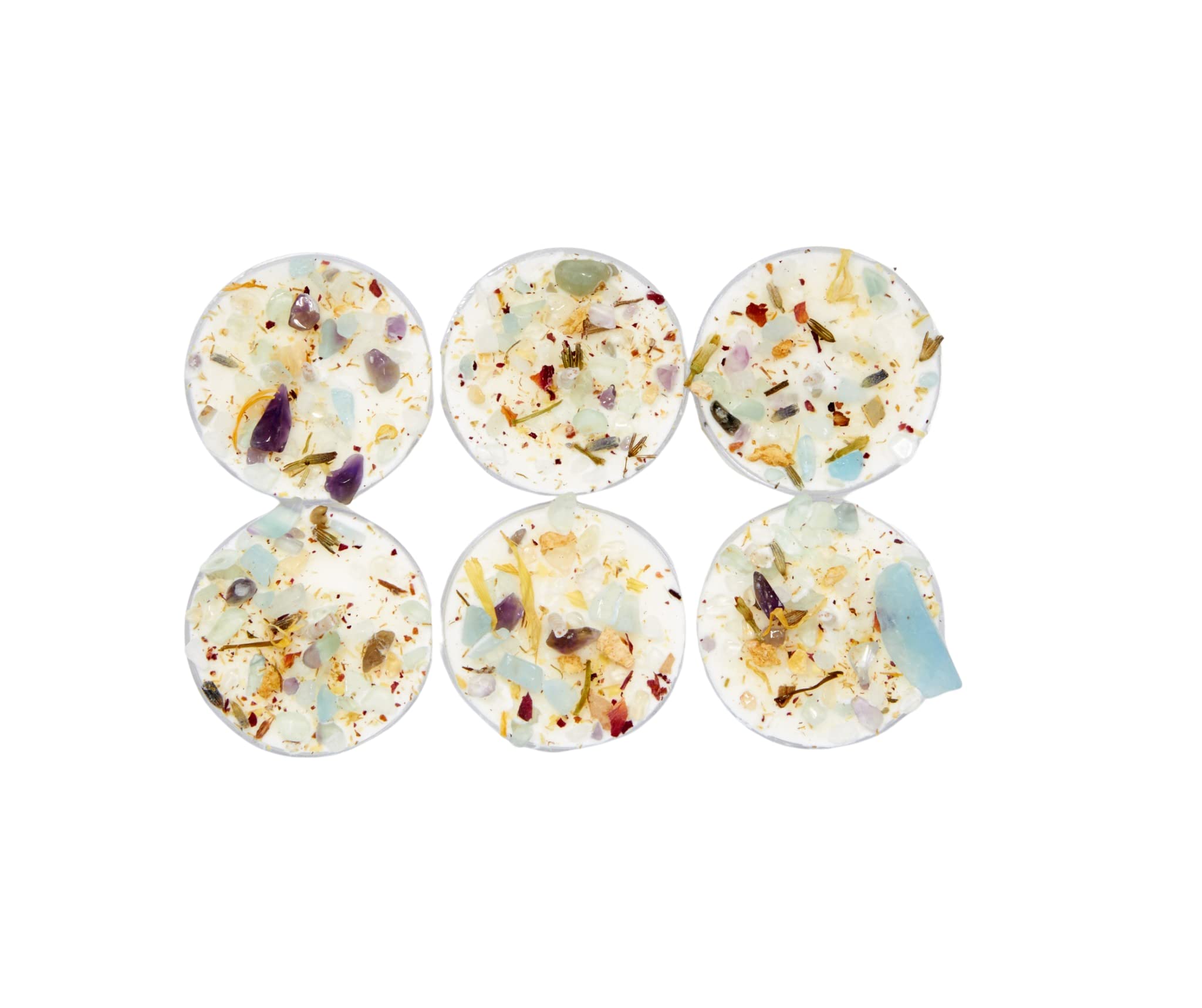 Mermaid's Kiss Soy Candles Set of 6 - All Natural Ocean & Citrus Scented Tealights with Dried Flowers, Herbs & Crystals - Perfect for Spa Nights, Meditation & Home Decor