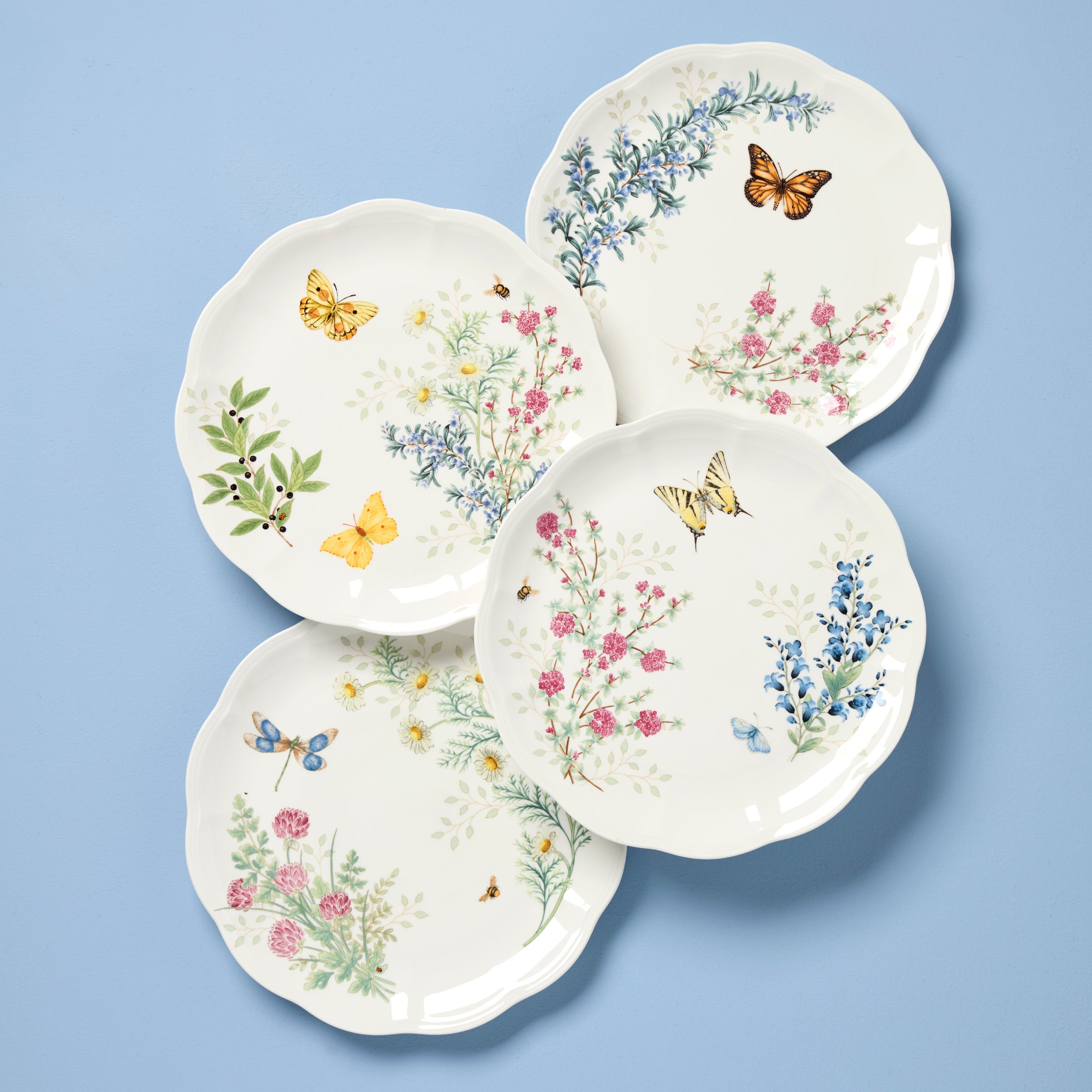 Butterfly Meadow Herbs Dinner Plates Set of 4 - Elegant Floral Ceramic Plates for Dining, Entertaining & Home Decor - Perfect for Dinner Parties, Family Meals & Kitchen Decor