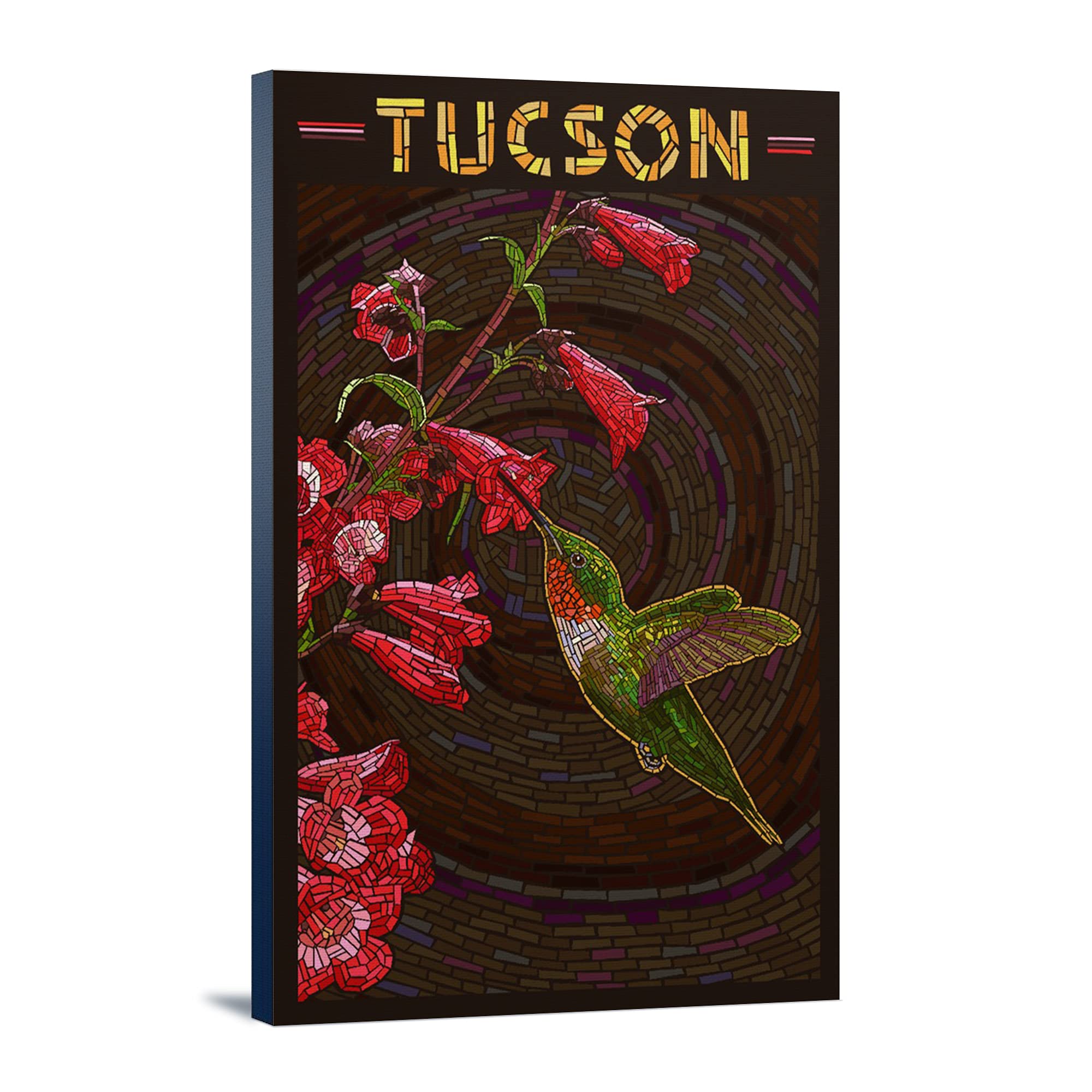 Lantern Press Tucson Arizona Hummingbird Mosaic Wall Art - 16x24 Wrapped Canvas for Living Room, Bedroom & Office Decor