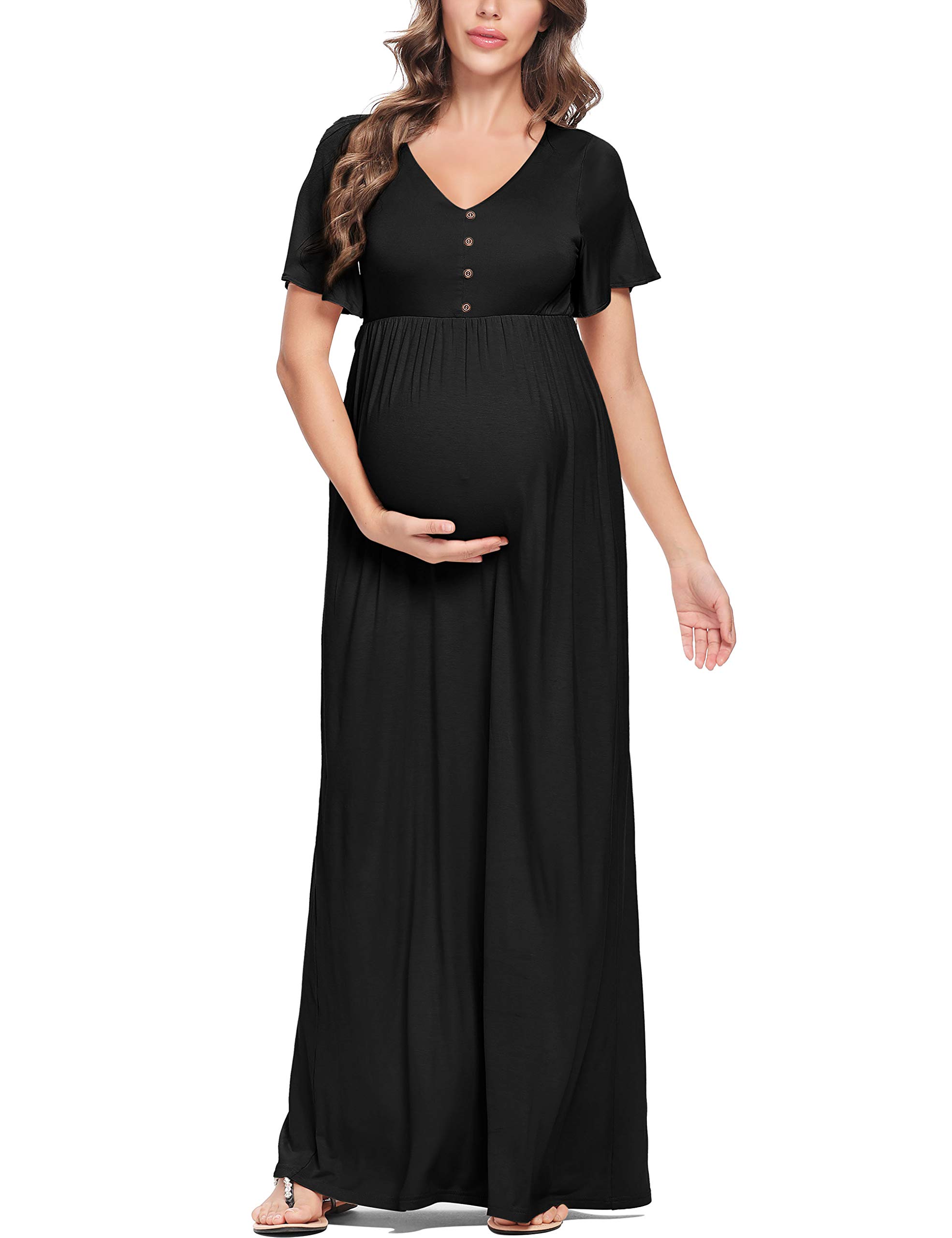 Peauty Summer Maternity Dresses for Women - Flowy Photoshoot & Baby Shower Dress with Decorative Buttons | Comfortable Pregnancy Outfit for Beach, Party & Special Occasions