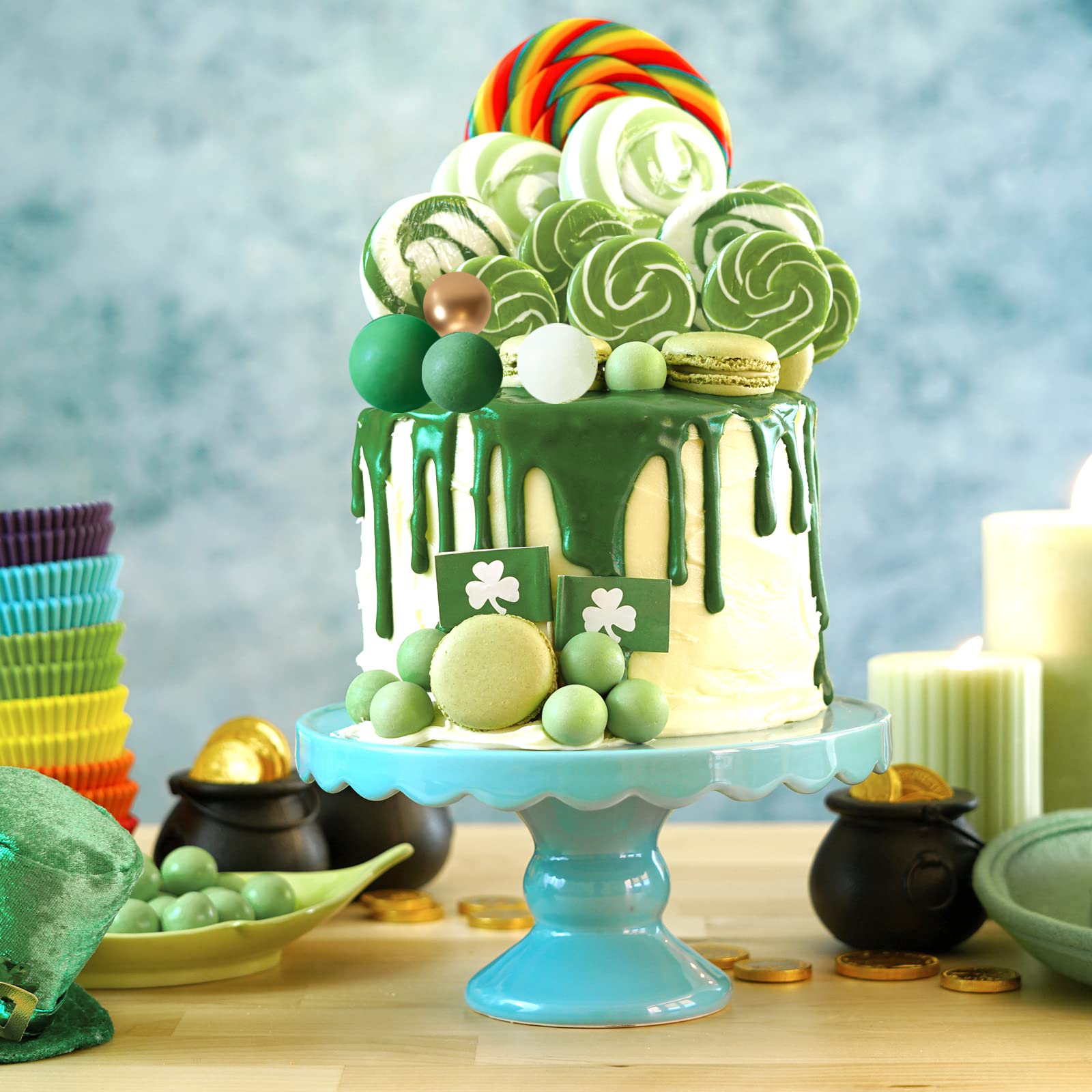 ASTARON 32 Pcs Ball Cake Toppers - Mini Balloons Cake Decorations with Sticks, Foam Balls for Wedding, Birthday Party Cake Decorating (Green & Gold) - Perfect for DIY Desserts, Baby Showers, and Anniversary Celebrations