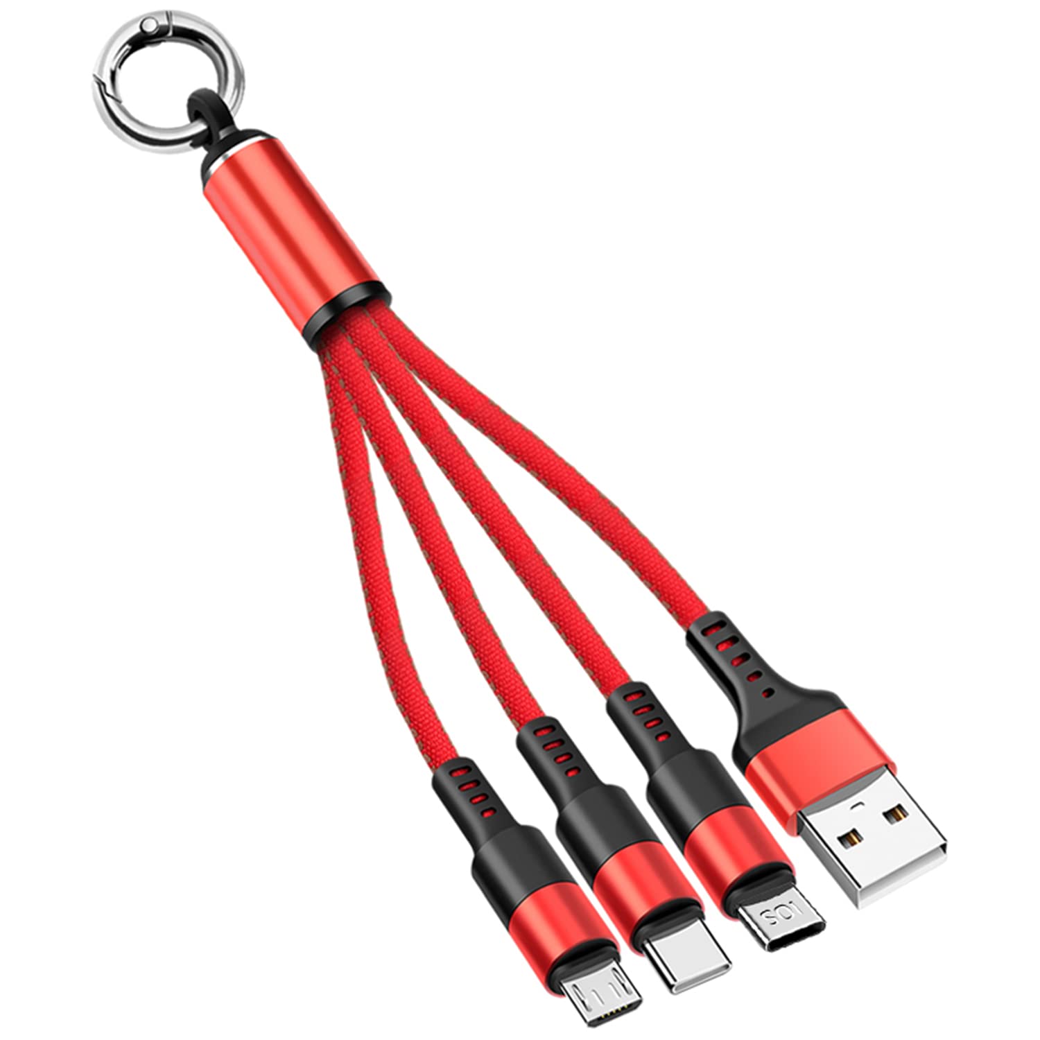 CHXINGCHEN 3-in-1 Multi USB Charger Cable - 15cm Short Cable with Micro USB & Type C Connector - Compatible with iPhone, Samsung, Huawei, Google, Nokia, LG, Sony - Fast Charging for Phones, Tablets & Power Banks (Red) - Perfect for Travel, Office & Home Use