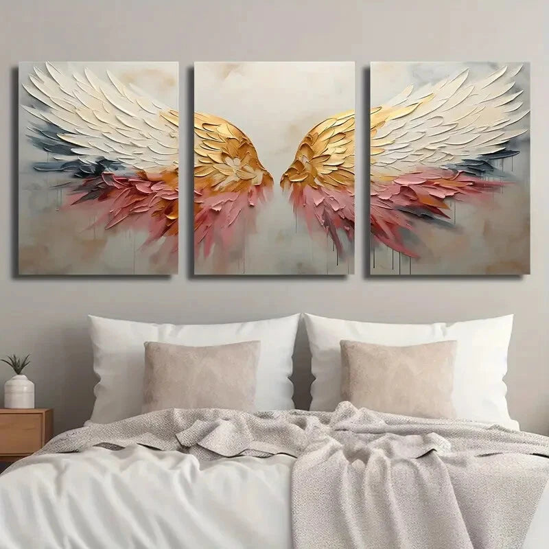 3-Piece Abstract Angel Colorful Wings Metal Wall Art - Ready to Hang Canvas Prints for Living Room, Bedroom & Office Decor